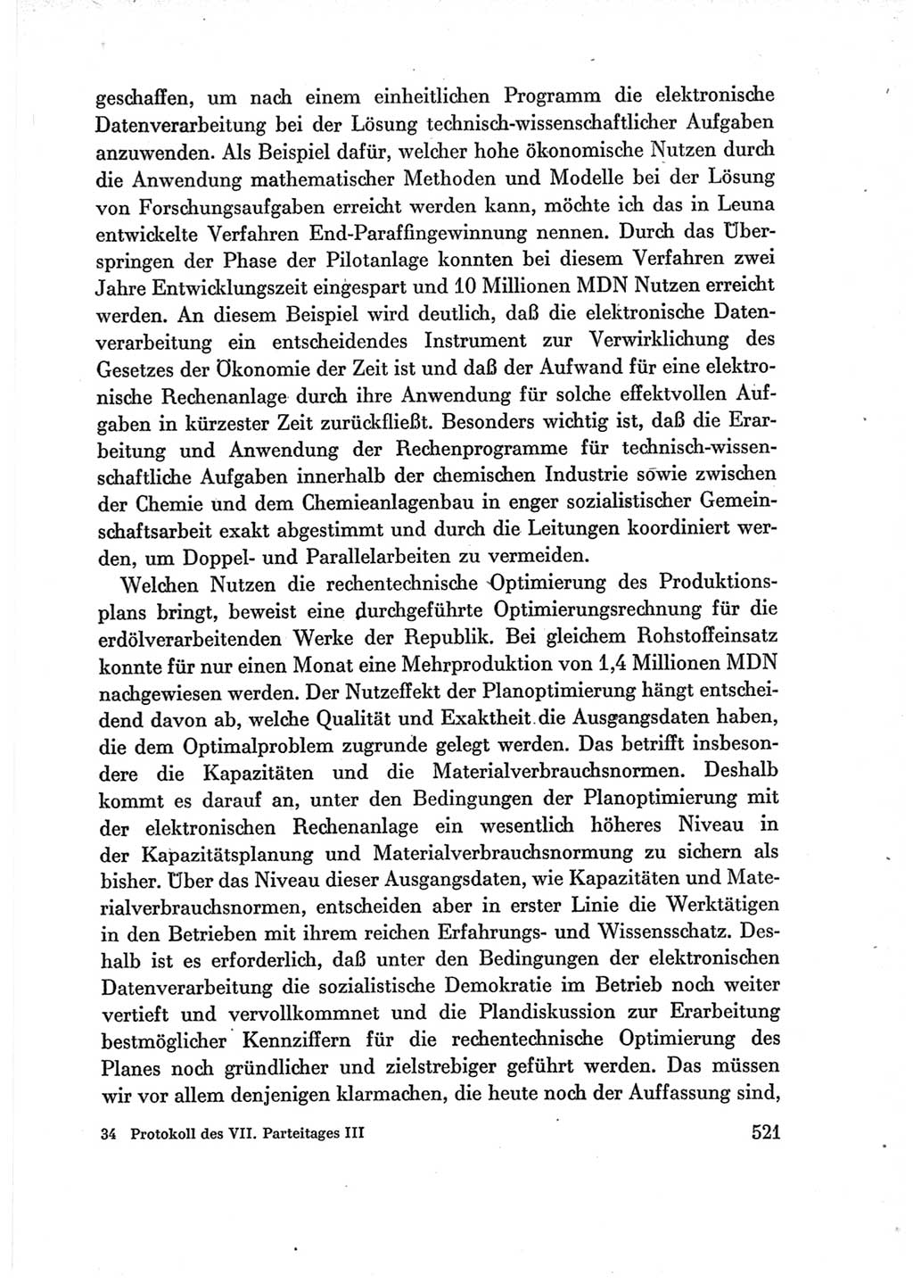 Protokoll der Verhandlungen des Ⅶ. Parteitages der Sozialistischen Einheitspartei Deutschlands (SED) [Deutsche Demokratische Republik (DDR)] 1967, Band Ⅲ, Seite 521 (Prot. Verh. Ⅶ. PT SED DDR 1967, Bd. Ⅲ, S. 521)