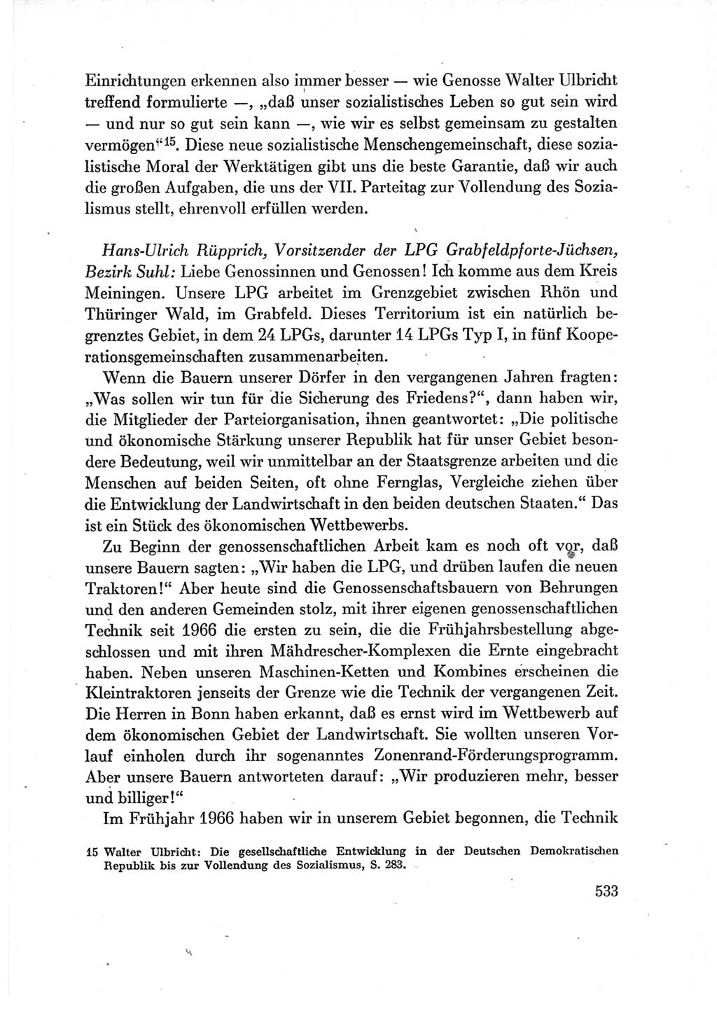 Protokoll der Verhandlungen des Ⅶ. Parteitages der Sozialistischen Einheitspartei Deutschlands (SED) [Deutsche Demokratische Republik (DDR)] 1967, Band Ⅲ, Seite 533 (Prot. Verh. Ⅶ. PT SED DDR 1967, Bd. Ⅲ, S. 533)