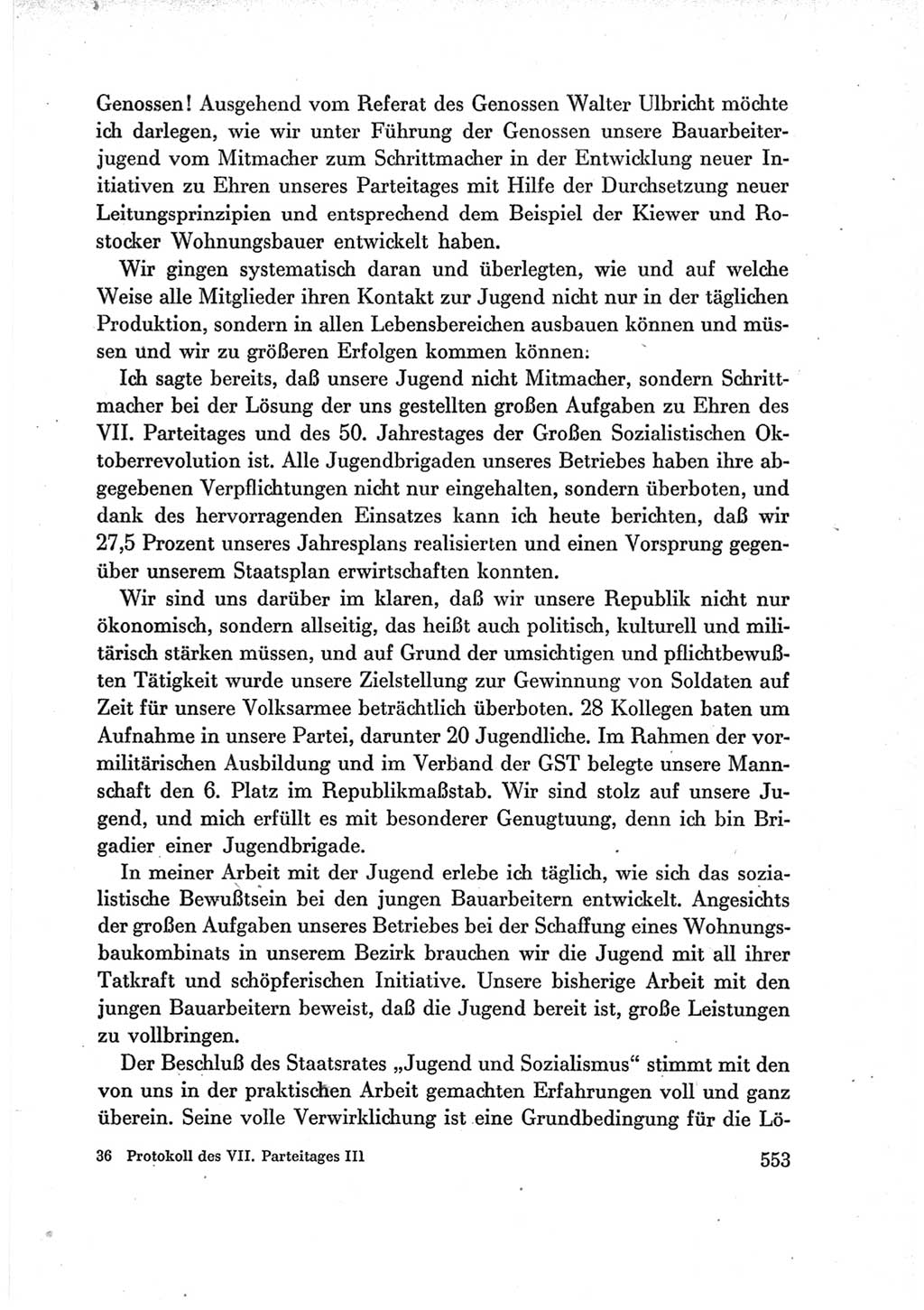 Protokoll der Verhandlungen des Ⅶ. Parteitages der Sozialistischen Einheitspartei Deutschlands (SED) [Deutsche Demokratische Republik (DDR)] 1967, Band Ⅲ, Seite 553 (Prot. Verh. Ⅶ. PT SED DDR 1967, Bd. Ⅲ, S. 553)