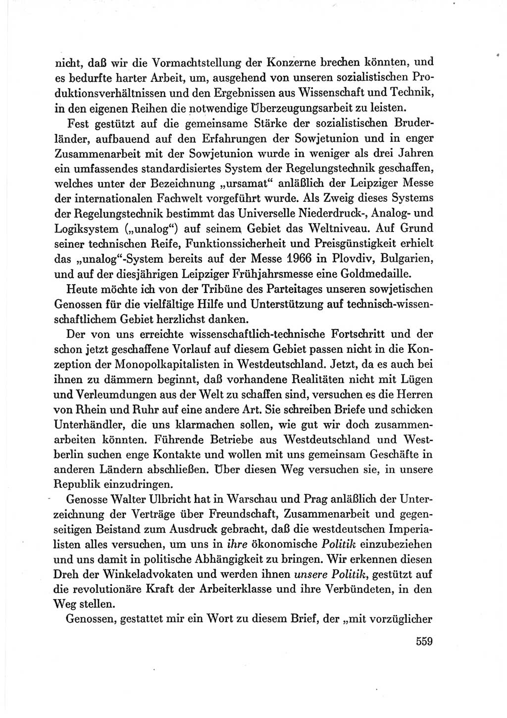Protokoll der Verhandlungen des Ⅶ. Parteitages der Sozialistischen Einheitspartei Deutschlands (SED) [Deutsche Demokratische Republik (DDR)] 1967, Band Ⅲ, Seite 559 (Prot. Verh. Ⅶ. PT SED DDR 1967, Bd. Ⅲ, S. 559)