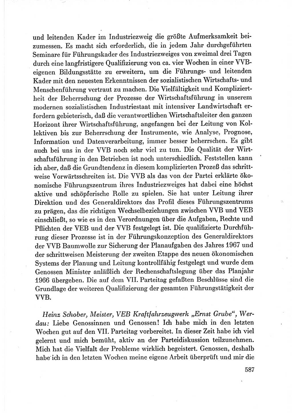 Protokoll der Verhandlungen des Ⅶ. Parteitages der Sozialistischen Einheitspartei Deutschlands (SED) [Deutsche Demokratische Republik (DDR)] 1967, Band Ⅲ, Seite 587 (Prot. Verh. Ⅶ. PT SED DDR 1967, Bd. Ⅲ, S. 587)