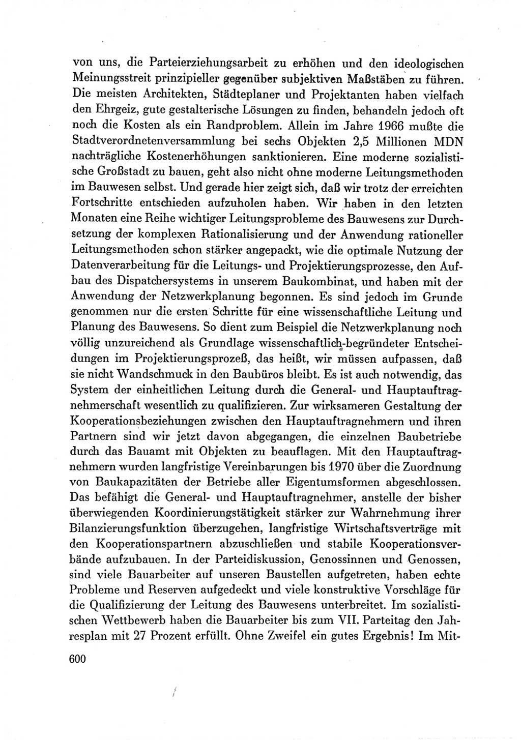 Protokoll der Verhandlungen des Ⅶ. Parteitages der Sozialistischen Einheitspartei Deutschlands (SED) [Deutsche Demokratische Republik (DDR)] 1967, Band Ⅲ, Seite 600 (Prot. Verh. Ⅶ. PT SED DDR 1967, Bd. Ⅲ, S. 600)