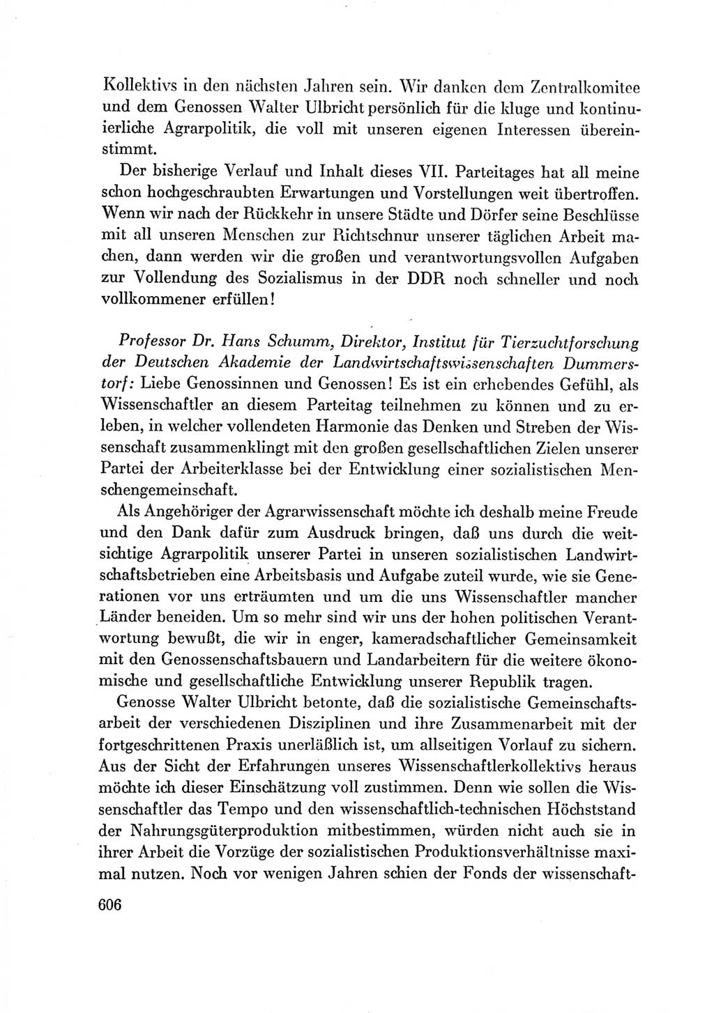 Protokoll der Verhandlungen des Ⅶ. Parteitages der Sozialistischen Einheitspartei Deutschlands (SED) [Deutsche Demokratische Republik (DDR)] 1967, Band Ⅲ, Seite 606 (Prot. Verh. Ⅶ. PT SED DDR 1967, Bd. Ⅲ, S. 606)