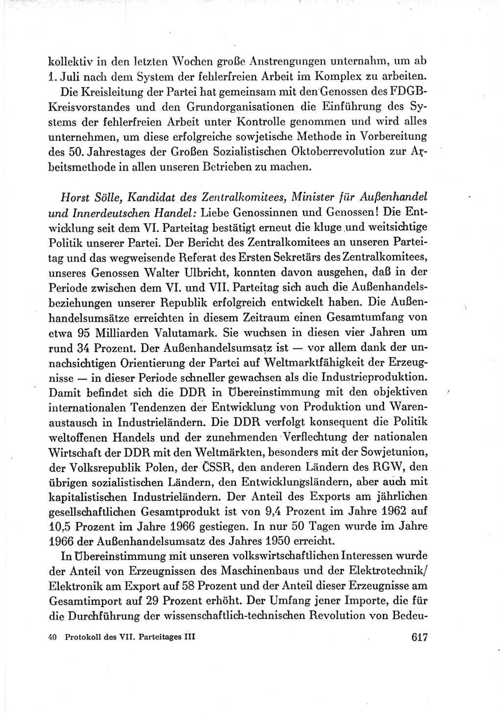 Protokoll der Verhandlungen des Ⅶ. Parteitages der Sozialistischen Einheitspartei Deutschlands (SED) [Deutsche Demokratische Republik (DDR)] 1967, Band Ⅲ, Seite 617 (Prot. Verh. Ⅶ. PT SED DDR 1967, Bd. Ⅲ, S. 617)