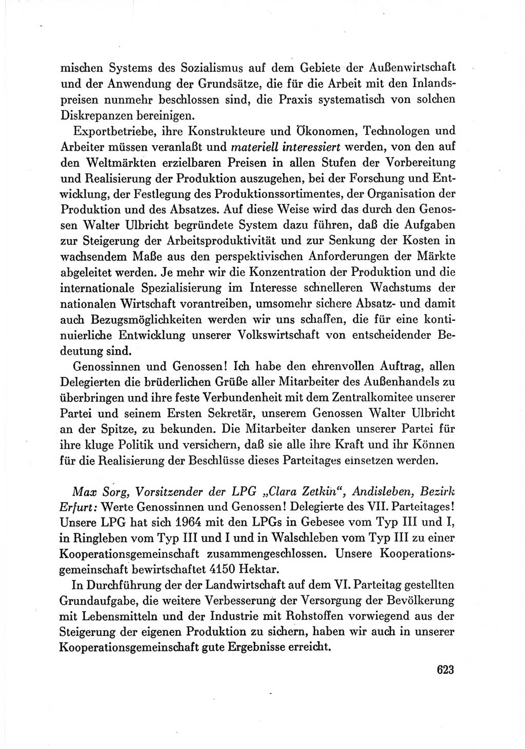 Protokoll der Verhandlungen des Ⅶ. Parteitages der Sozialistischen Einheitspartei Deutschlands (SED) [Deutsche Demokratische Republik (DDR)] 1967, Band Ⅲ, Seite 623 (Prot. Verh. Ⅶ. PT SED DDR 1967, Bd. Ⅲ, S. 623)