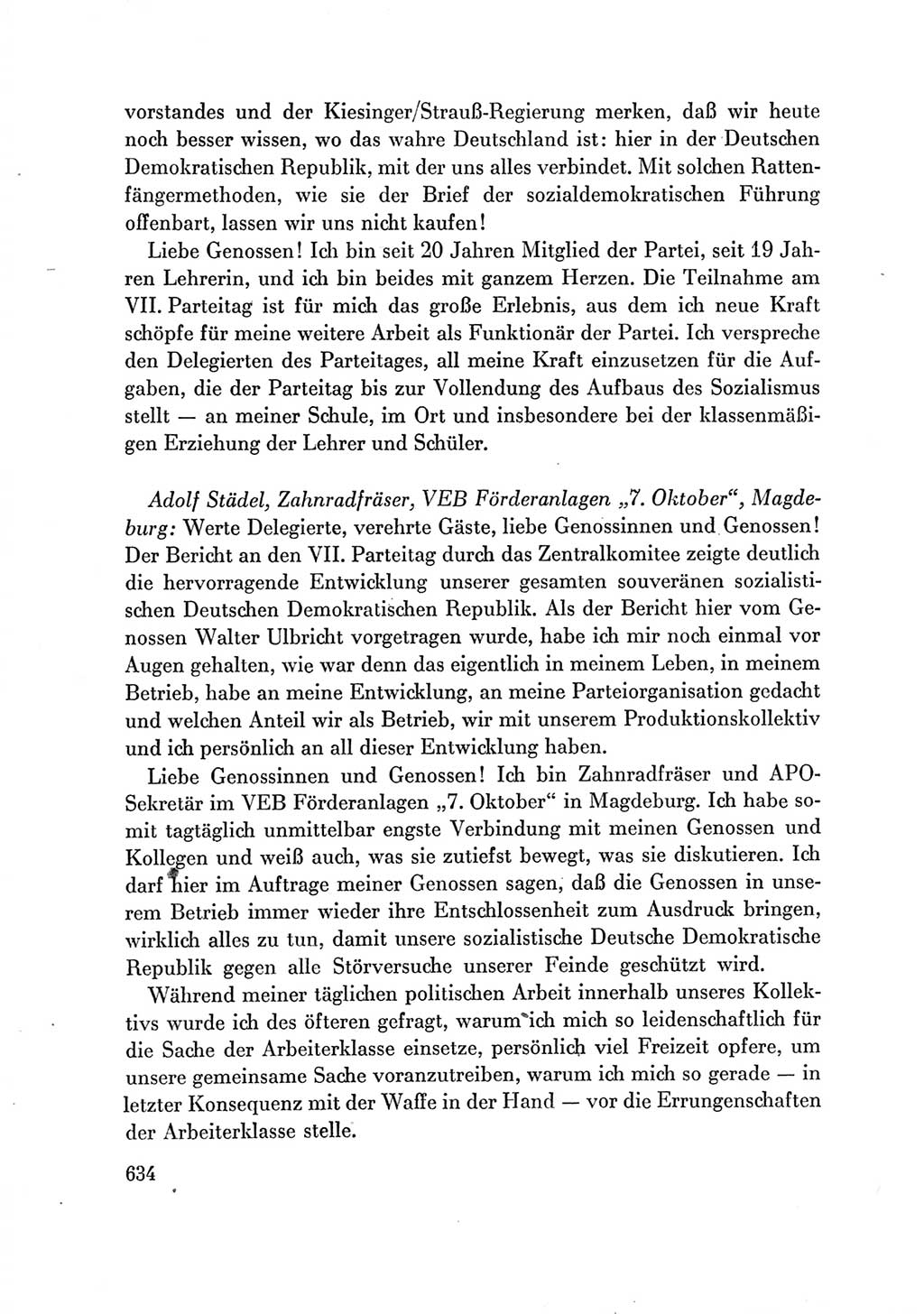 Protokoll der Verhandlungen des Ⅶ. Parteitages der Sozialistischen Einheitspartei Deutschlands (SED) [Deutsche Demokratische Republik (DDR)] 1967, Band Ⅲ, Seite 634 (Prot. Verh. Ⅶ. PT SED DDR 1967, Bd. Ⅲ, S. 634)