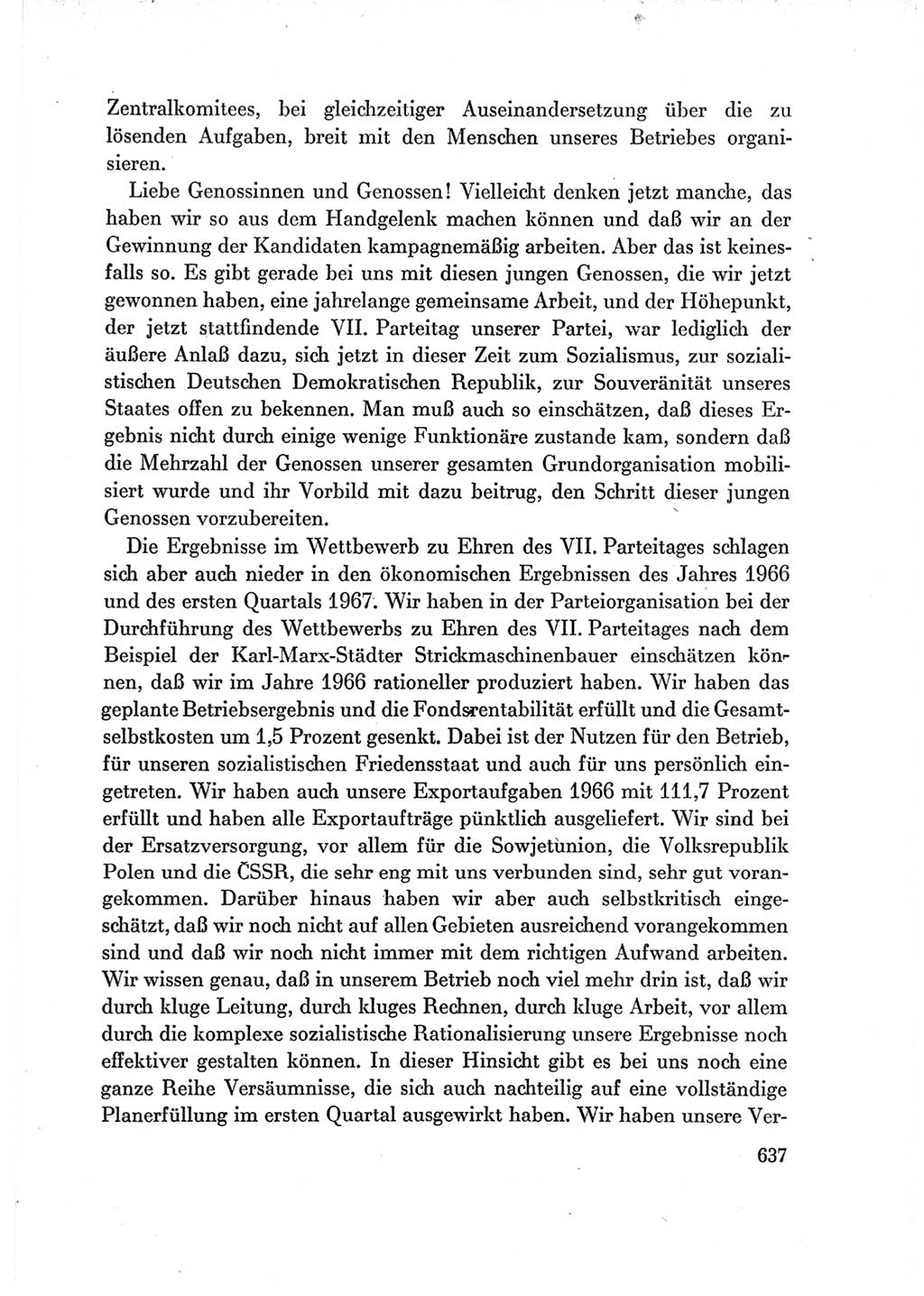 Protokoll der Verhandlungen des Ⅶ. Parteitages der Sozialistischen Einheitspartei Deutschlands (SED) [Deutsche Demokratische Republik (DDR)] 1967, Band Ⅲ, Seite 637 (Prot. Verh. Ⅶ. PT SED DDR 1967, Bd. Ⅲ, S. 637)
