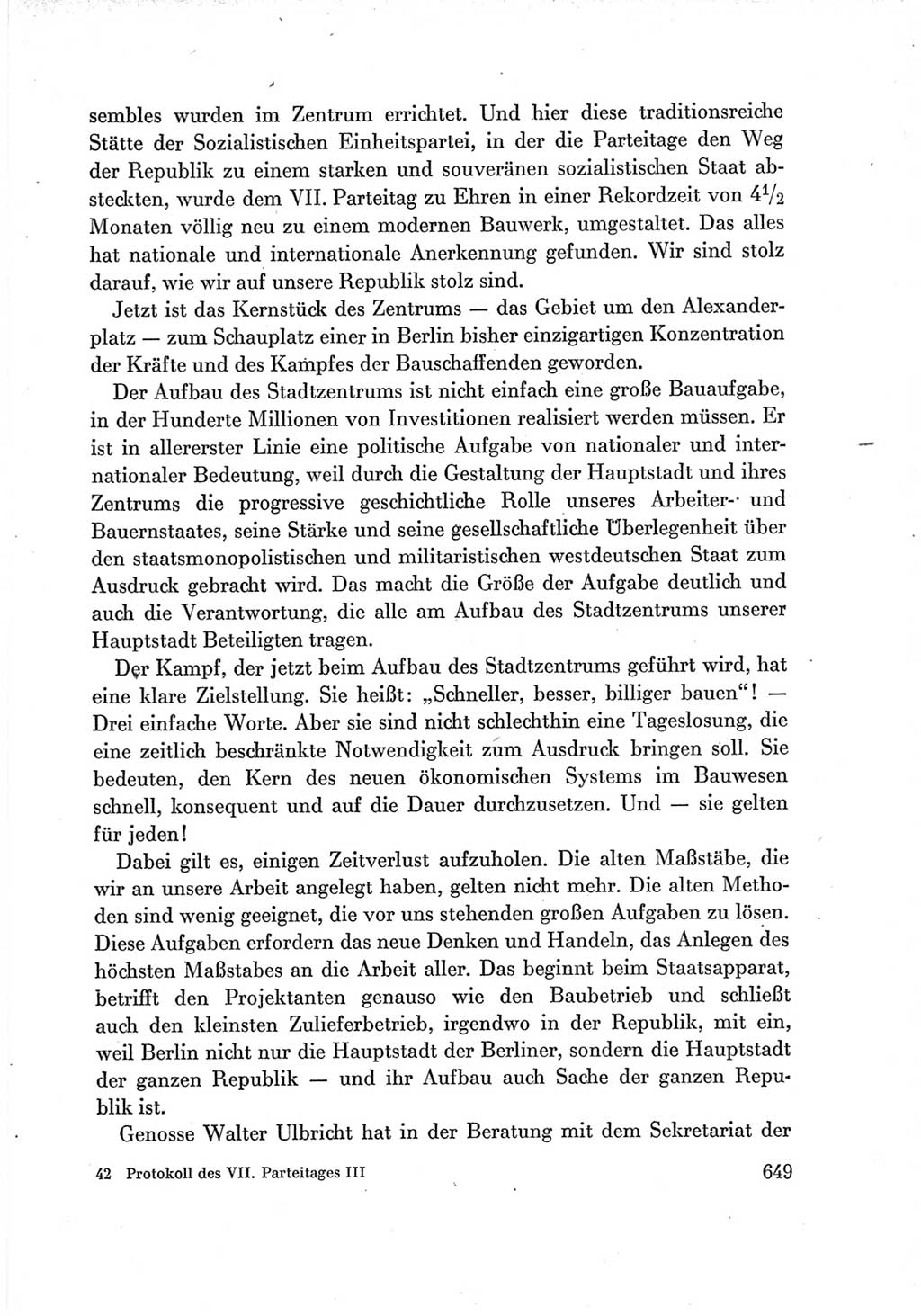 Protokoll der Verhandlungen des Ⅶ. Parteitages der Sozialistischen Einheitspartei Deutschlands (SED) [Deutsche Demokratische Republik (DDR)] 1967, Band Ⅲ, Seite 649 (Prot. Verh. Ⅶ. PT SED DDR 1967, Bd. Ⅲ, S. 649)