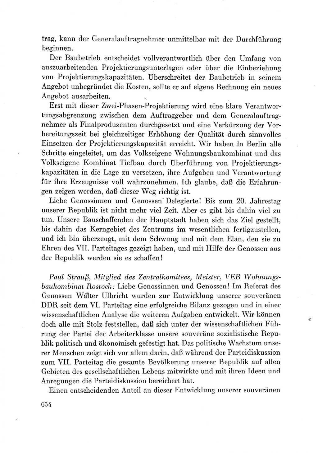 Protokoll der Verhandlungen des Ⅶ. Parteitages der Sozialistischen Einheitspartei Deutschlands (SED) [Deutsche Demokratische Republik (DDR)] 1967, Band Ⅲ, Seite 654 (Prot. Verh. Ⅶ. PT SED DDR 1967, Bd. Ⅲ, S. 654)