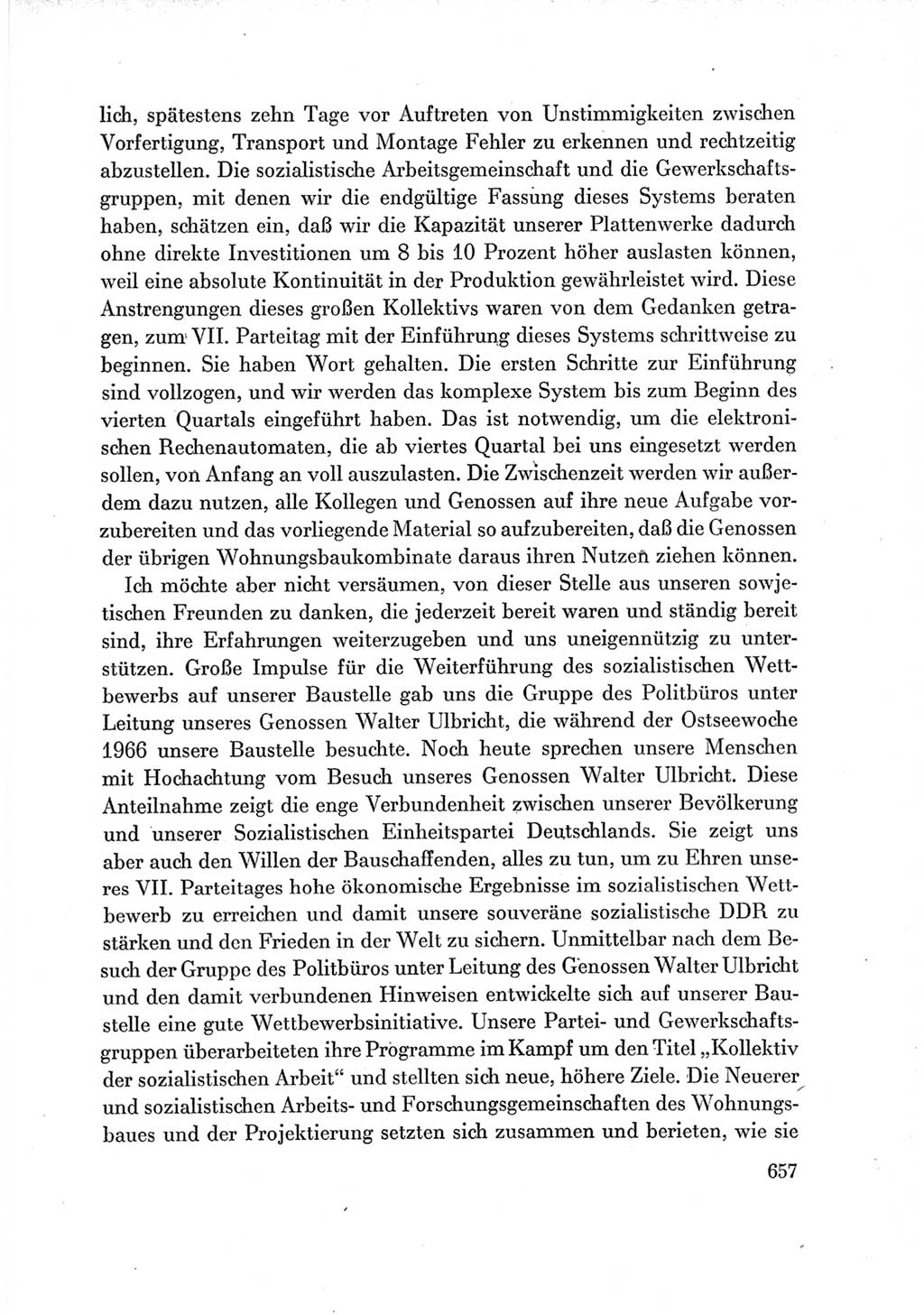 Protokoll der Verhandlungen des Ⅶ. Parteitages der Sozialistischen Einheitspartei Deutschlands (SED) [Deutsche Demokratische Republik (DDR)] 1967, Band Ⅲ, Seite 657 (Prot. Verh. Ⅶ. PT SED DDR 1967, Bd. Ⅲ, S. 657)