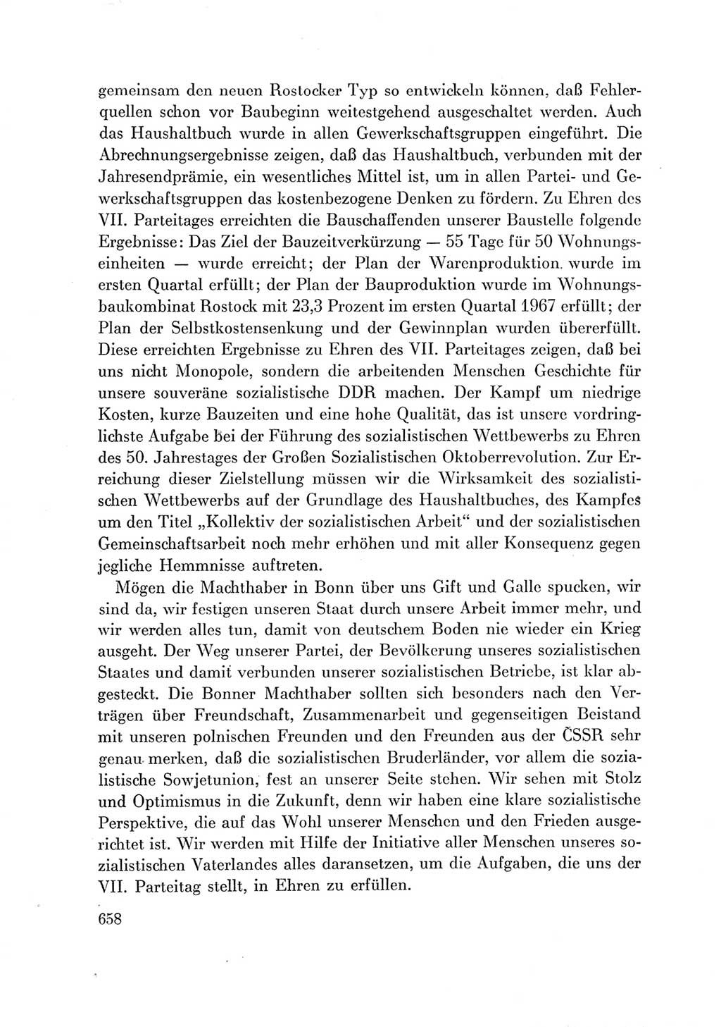 Protokoll der Verhandlungen des Ⅶ. Parteitages der Sozialistischen Einheitspartei Deutschlands (SED) [Deutsche Demokratische Republik (DDR)] 1967, Band Ⅲ, Seite 658 (Prot. Verh. Ⅶ. PT SED DDR 1967, Bd. Ⅲ, S. 658)