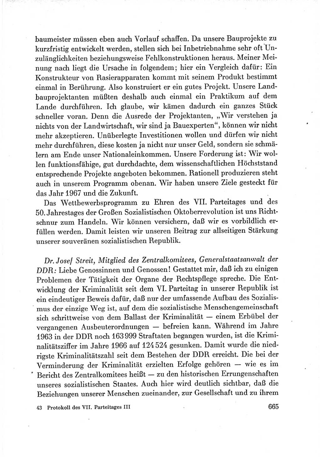 Protokoll der Verhandlungen des Ⅶ. Parteitages der Sozialistischen Einheitspartei Deutschlands (SED) [Deutsche Demokratische Republik (DDR)] 1967, Band Ⅲ, Seite 665 (Prot. Verh. Ⅶ. PT SED DDR 1967, Bd. Ⅲ, S. 665)