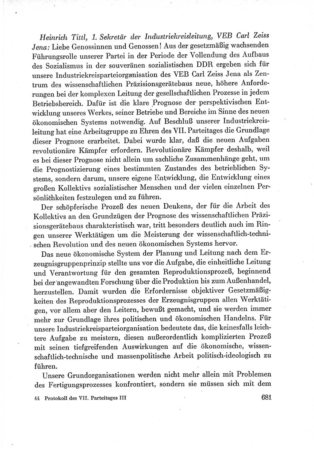 Protokoll der Verhandlungen des Ⅶ. Parteitages der Sozialistischen Einheitspartei Deutschlands (SED) [Deutsche Demokratische Republik (DDR)] 1967, Band Ⅲ, Seite 681 (Prot. Verh. Ⅶ. PT SED DDR 1967, Bd. Ⅲ, S. 681)