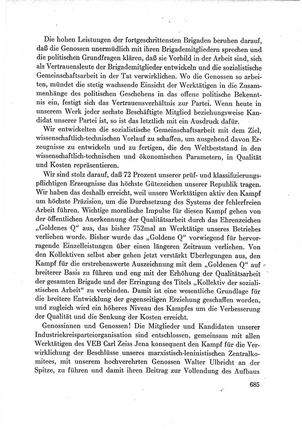 Protokoll der Verhandlungen des Ⅶ. Parteitages der Sozialistischen Einheitspartei Deutschlands (SED) [Deutsche Demokratische Republik (DDR)] 1967, Band Ⅲ, Seite 685 (Prot. Verh. Ⅶ. PT SED DDR 1967, Bd. Ⅲ, S. 685)