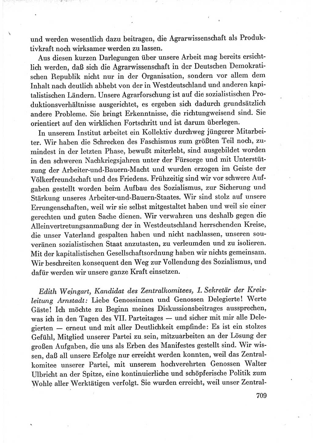 Protokoll der Verhandlungen des Ⅶ. Parteitages der Sozialistischen Einheitspartei Deutschlands (SED) [Deutsche Demokratische Republik (DDR)] 1967, Band Ⅲ, Seite 709 (Prot. Verh. Ⅶ. PT SED DDR 1967, Bd. Ⅲ, S. 709)