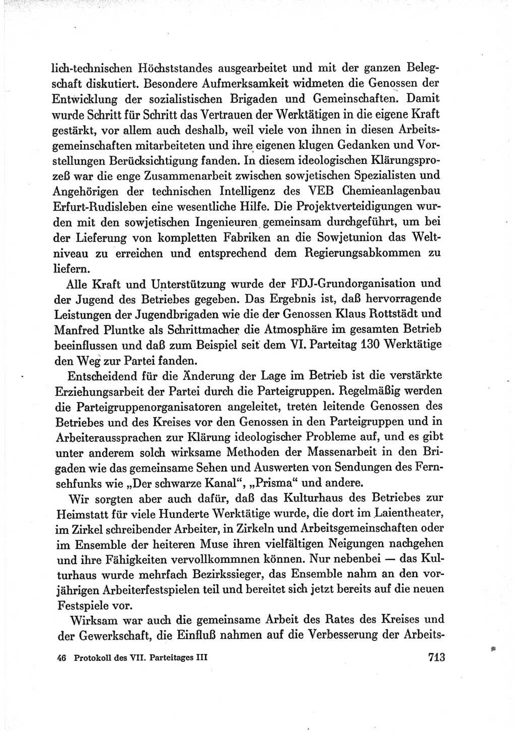 Protokoll der Verhandlungen des Ⅶ. Parteitages der Sozialistischen Einheitspartei Deutschlands (SED) [Deutsche Demokratische Republik (DDR)] 1967, Band Ⅲ, Seite 713 (Prot. Verh. Ⅶ. PT SED DDR 1967, Bd. Ⅲ, S. 713)