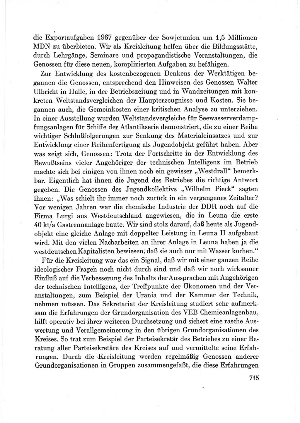 Protokoll der Verhandlungen des Ⅶ. Parteitages der Sozialistischen Einheitspartei Deutschlands (SED) [Deutsche Demokratische Republik (DDR)] 1967, Band Ⅲ, Seite 715 (Prot. Verh. Ⅶ. PT SED DDR 1967, Bd. Ⅲ, S. 715)