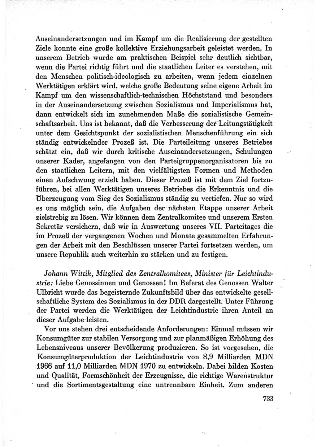 Protokoll der Verhandlungen des Ⅶ. Parteitages der Sozialistischen Einheitspartei Deutschlands (SED) [Deutsche Demokratische Republik (DDR)] 1967, Band Ⅲ, Seite 733 (Prot. Verh. Ⅶ. PT SED DDR 1967, Bd. Ⅲ, S. 733)