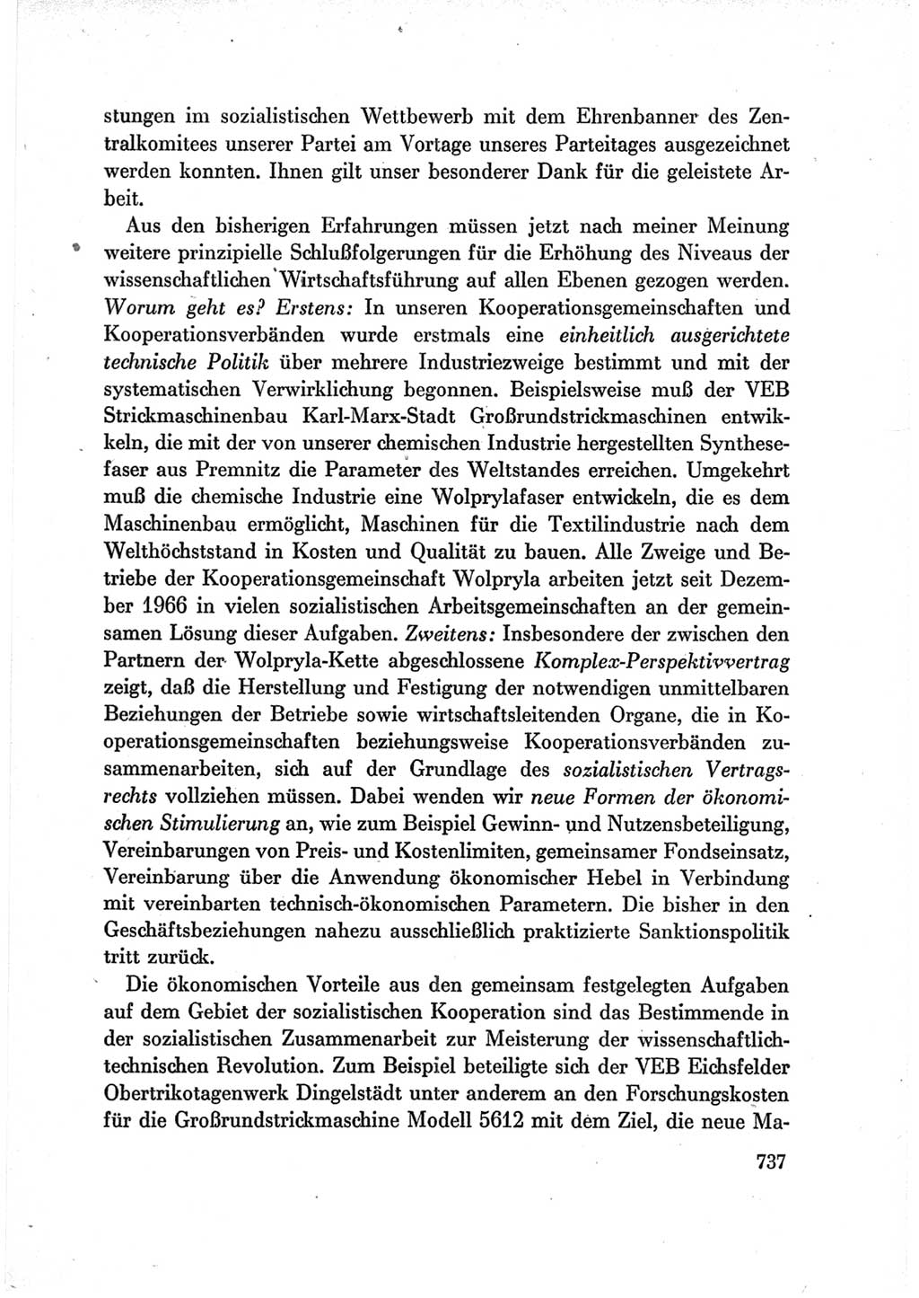 Protokoll der Verhandlungen des Ⅶ. Parteitages der Sozialistischen Einheitspartei Deutschlands (SED) [Deutsche Demokratische Republik (DDR)] 1967, Band Ⅲ, Seite 737 (Prot. Verh. Ⅶ. PT SED DDR 1967, Bd. Ⅲ, S. 737)