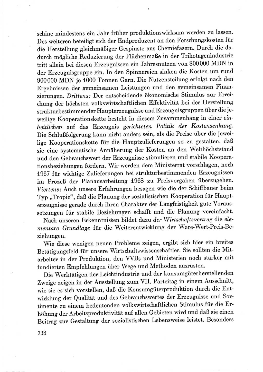 Protokoll der Verhandlungen des Ⅶ. Parteitages der Sozialistischen Einheitspartei Deutschlands (SED) [Deutsche Demokratische Republik (DDR)] 1967, Band Ⅲ, Seite 738 (Prot. Verh. Ⅶ. PT SED DDR 1967, Bd. Ⅲ, S. 738)