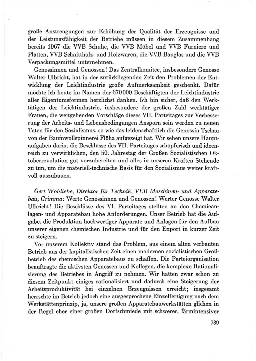 Protokoll der Verhandlungen des Ⅶ. Parteitages der Sozialistischen Einheitspartei Deutschlands (SED) [Deutsche Demokratische Republik (DDR)] 1967, Band Ⅲ, Seite 739 (Prot. Verh. Ⅶ. PT SED DDR 1967, Bd. Ⅲ, S. 739)