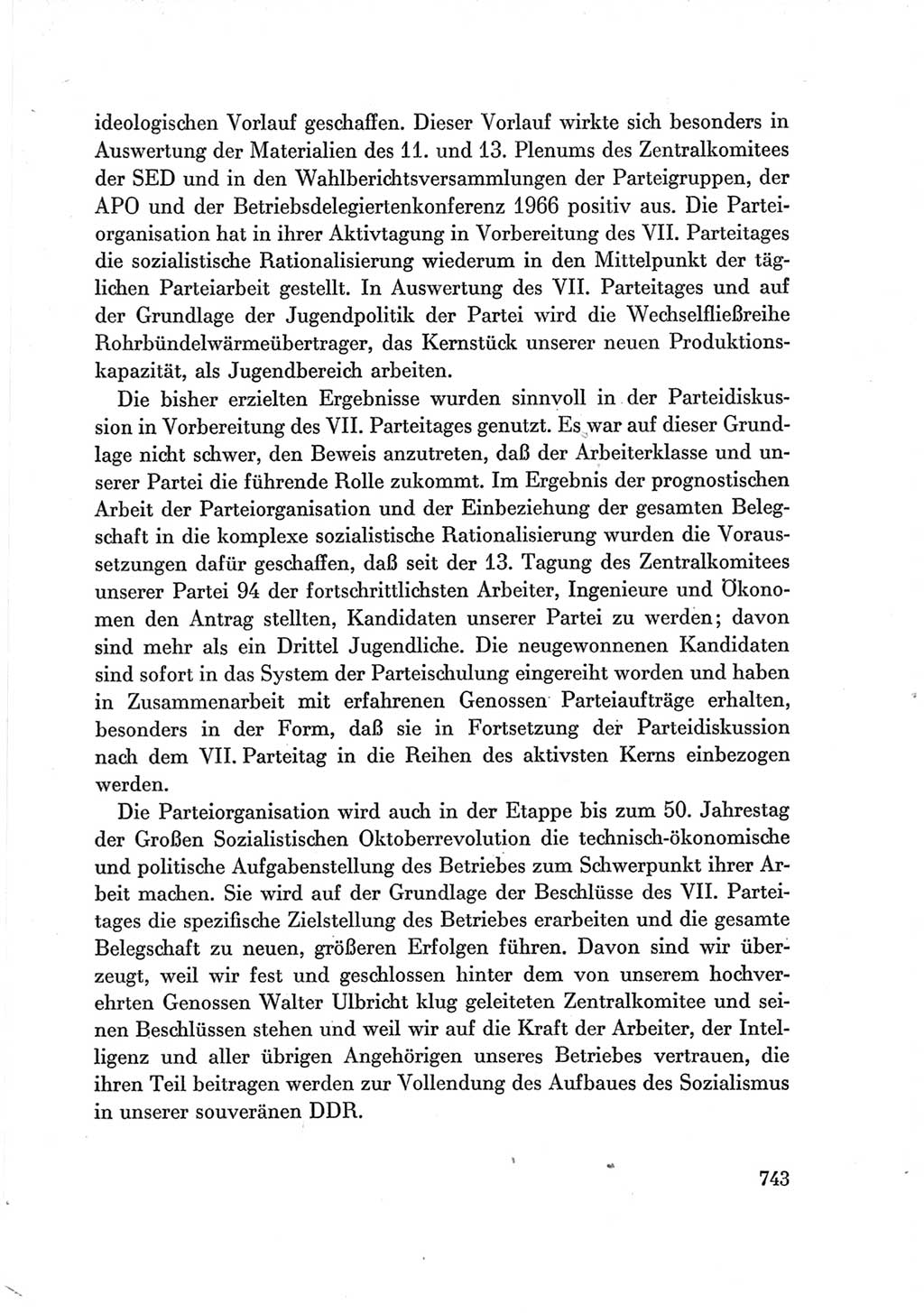 Protokoll der Verhandlungen des Ⅶ. Parteitages der Sozialistischen Einheitspartei Deutschlands (SED) [Deutsche Demokratische Republik (DDR)] 1967, Band Ⅲ, Seite 743 (Prot. Verh. Ⅶ. PT SED DDR 1967, Bd. Ⅲ, S. 743)