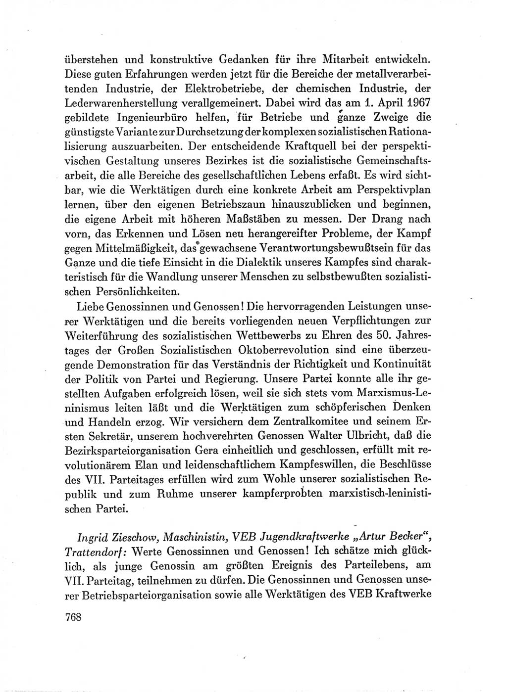 Protokoll der Verhandlungen des Ⅶ. Parteitages der Sozialistischen Einheitspartei Deutschlands (SED) [Deutsche Demokratische Republik (DDR)] 1967, Band Ⅲ, Seite 768 (Prot. Verh. Ⅶ. PT SED DDR 1967, Bd. Ⅲ, S. 768)