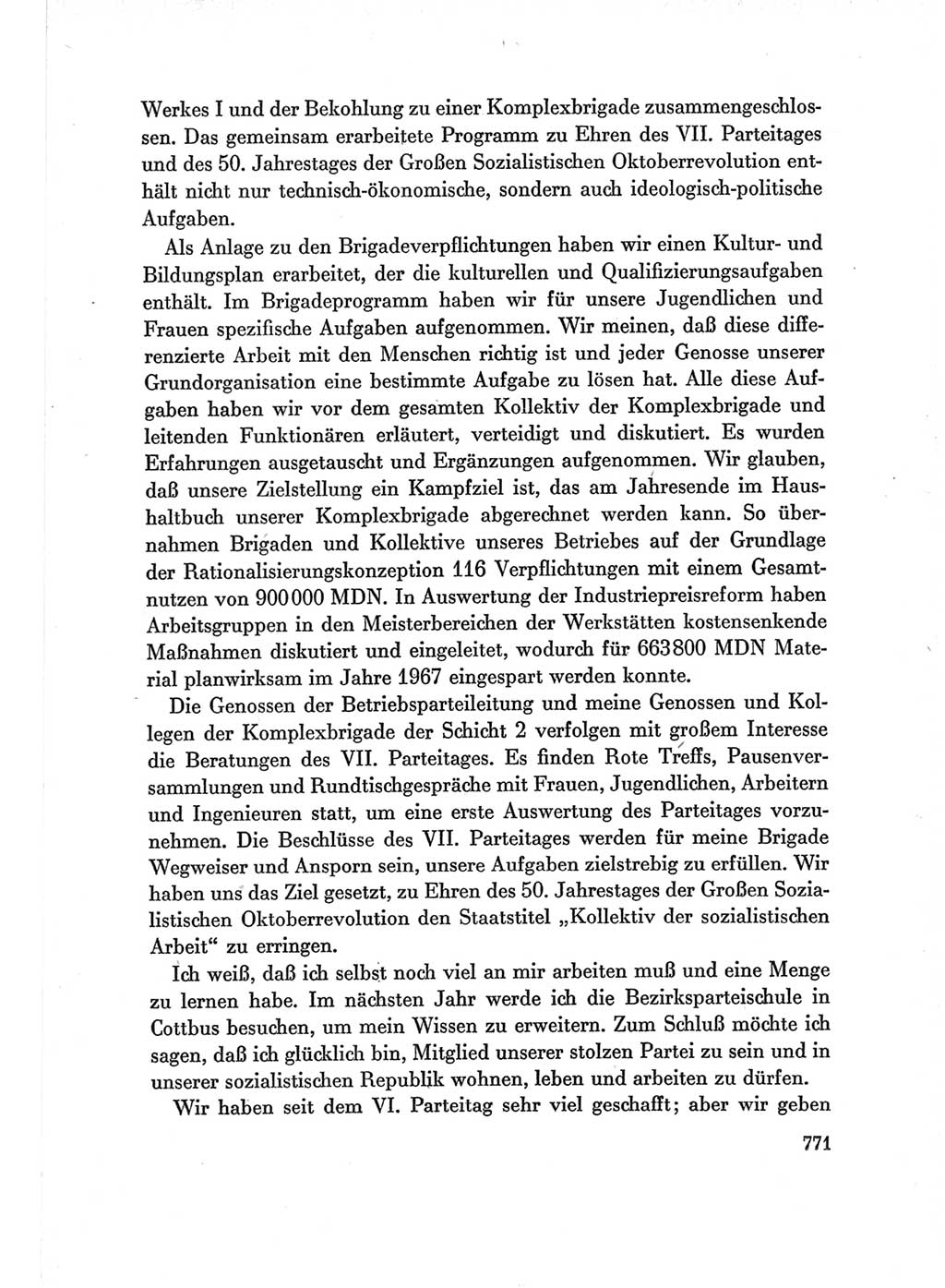 Protokoll der Verhandlungen des Ⅶ. Parteitages der Sozialistischen Einheitspartei Deutschlands (SED) [Deutsche Demokratische Republik (DDR)] 1967, Band Ⅲ, Seite 771 (Prot. Verh. Ⅶ. PT SED DDR 1967, Bd. Ⅲ, S. 771)