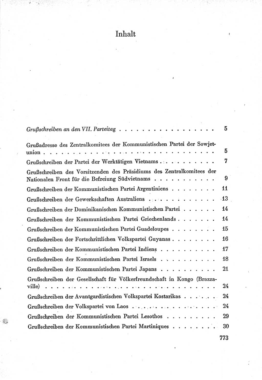 Protokoll der Verhandlungen des Ⅶ. Parteitages der Sozialistischen Einheitspartei Deutschlands (SED) [Deutsche Demokratische Republik (DDR)] 1967, Band Ⅲ, Seite 773 (Prot. Verh. Ⅶ. PT SED DDR 1967, Bd. Ⅲ, S. 773)