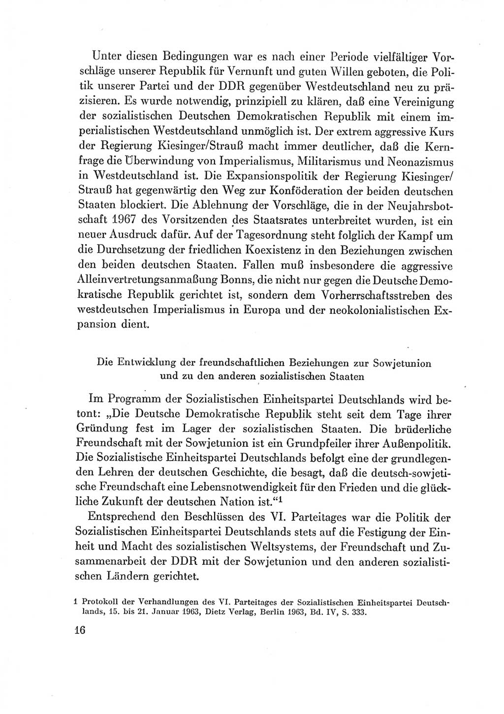 Protokoll der Verhandlungen des Ⅶ. Parteitages der Sozialistischen Einheitspartei Deutschlands (SED) [Deutsche Demokratische Republik (DDR)] 1967, Band Ⅳ, Seite 16 (Prot. Verh. Ⅶ. PT SED DDR 1967, Bd. Ⅳ, S. 16)