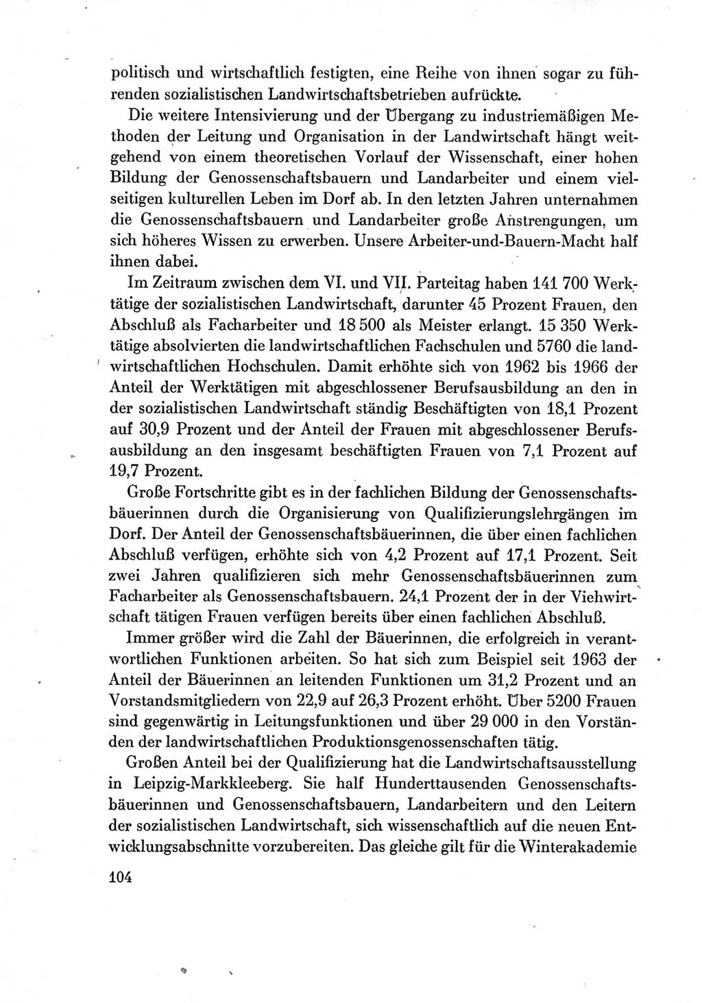 Protokoll der Verhandlungen des Ⅶ. Parteitages der Sozialistischen Einheitspartei Deutschlands (SED) [Deutsche Demokratische Republik (DDR)] 1967, Band Ⅳ, Seite 104 (Prot. Verh. Ⅶ. PT SED DDR 1967, Bd. Ⅳ, S. 104)