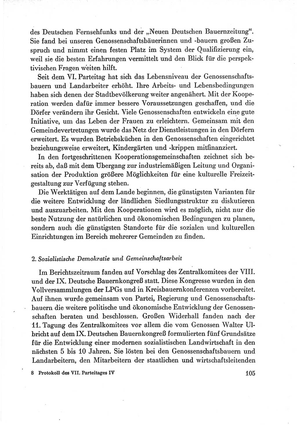 Protokoll der Verhandlungen des Ⅶ. Parteitages der Sozialistischen Einheitspartei Deutschlands (SED) [Deutsche Demokratische Republik (DDR)] 1967, Band Ⅳ, Seite 105 (Prot. Verh. Ⅶ. PT SED DDR 1967, Bd. Ⅳ, S. 105)