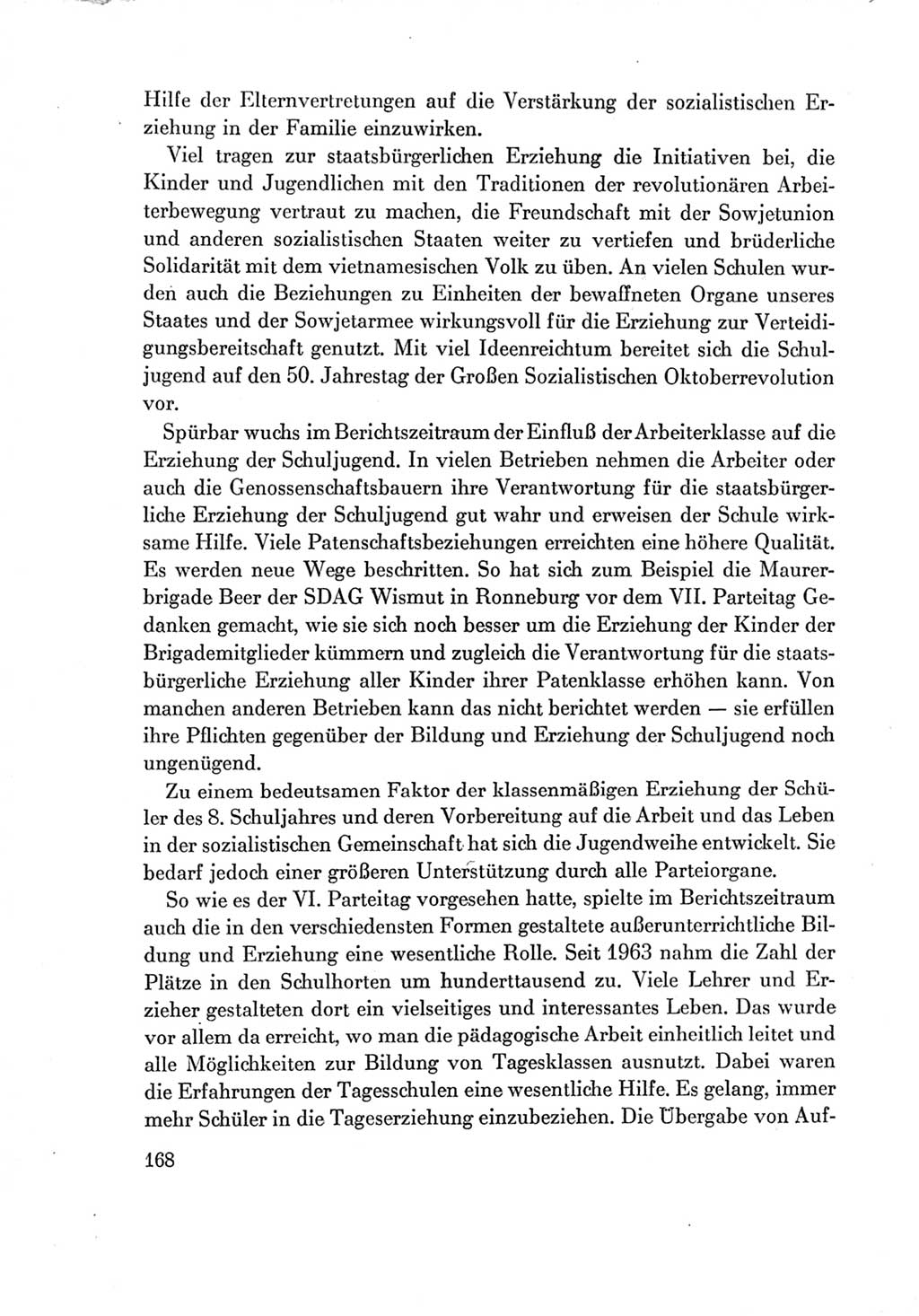 Protokoll der Verhandlungen des Ⅶ. Parteitages der Sozialistischen Einheitspartei Deutschlands (SED) [Deutsche Demokratische Republik (DDR)] 1967, Band Ⅳ, Seite 168 (Prot. Verh. Ⅶ. PT SED DDR 1967, Bd. Ⅳ, S. 168)