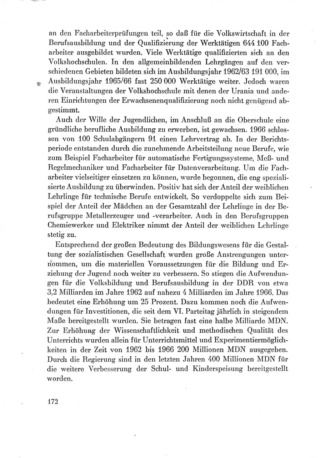 Protokoll der Verhandlungen des Ⅶ. Parteitages der Sozialistischen Einheitspartei Deutschlands (SED) [Deutsche Demokratische Republik (DDR)] 1967, Band Ⅳ, Seite 172 (Prot. Verh. Ⅶ. PT SED DDR 1967, Bd. Ⅳ, S. 172)