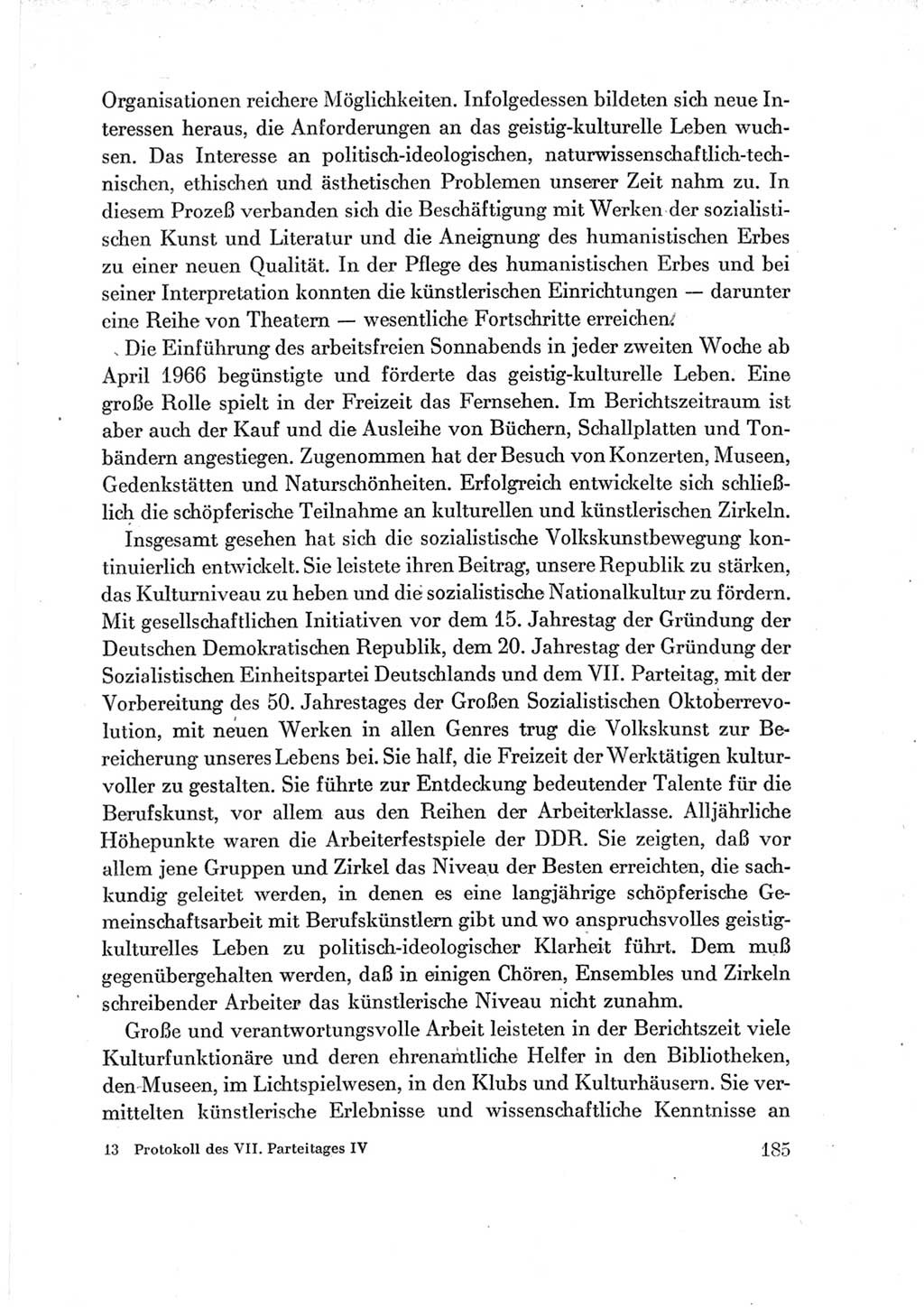 Protokoll der Verhandlungen des Ⅶ. Parteitages der Sozialistischen Einheitspartei Deutschlands (SED) [Deutsche Demokratische Republik (DDR)] 1967, Band Ⅳ, Seite 185 (Prot. Verh. Ⅶ. PT SED DDR 1967, Bd. Ⅳ, S. 185)