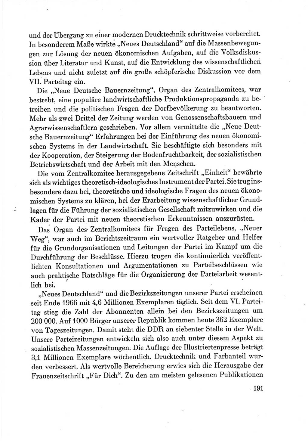 Protokoll der Verhandlungen des Ⅶ. Parteitages der Sozialistischen Einheitspartei Deutschlands (SED) [Deutsche Demokratische Republik (DDR)] 1967, Band Ⅳ, Seite 191 (Prot. Verh. Ⅶ. PT SED DDR 1967, Bd. Ⅳ, S. 191)