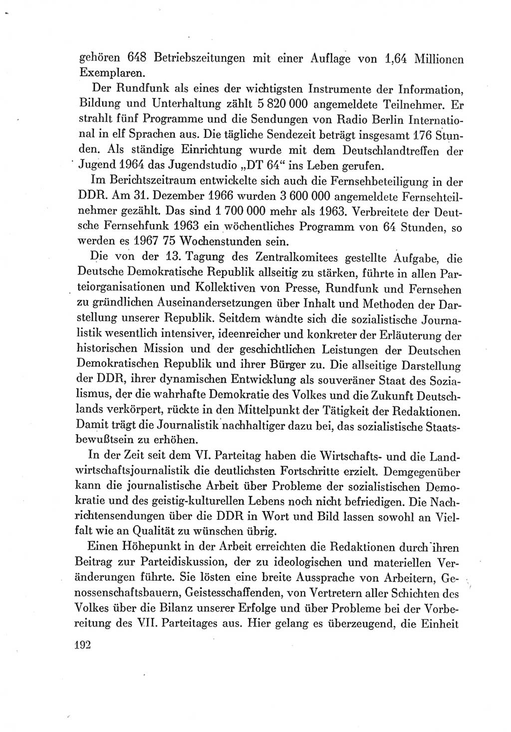 Protokoll der Verhandlungen des Ⅶ. Parteitages der Sozialistischen Einheitspartei Deutschlands (SED) [Deutsche Demokratische Republik (DDR)] 1967, Band Ⅳ, Seite 192 (Prot. Verh. Ⅶ. PT SED DDR 1967, Bd. Ⅳ, S. 192)