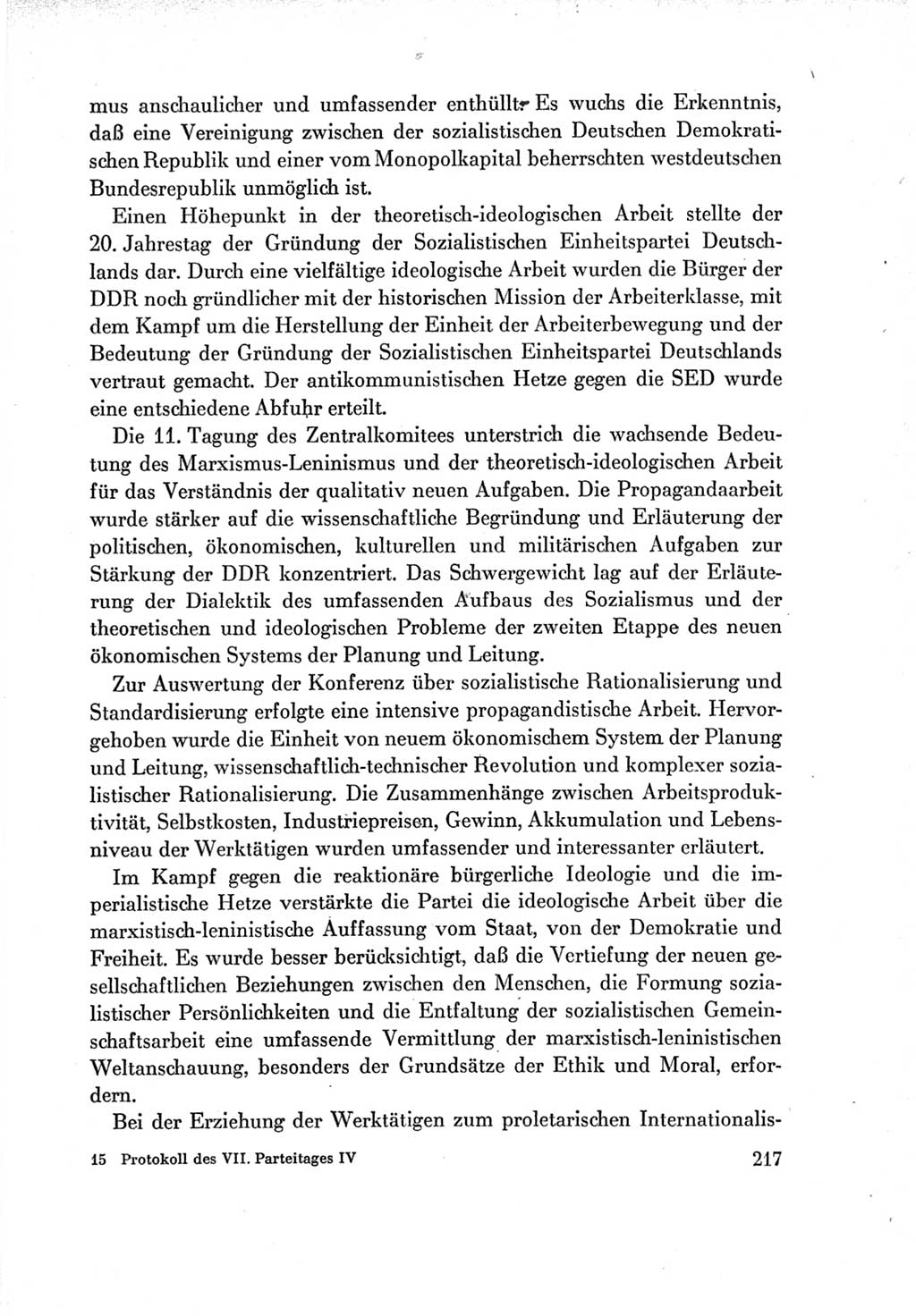 Protokoll der Verhandlungen des Ⅶ. Parteitages der Sozialistischen Einheitspartei Deutschlands (SED) [Deutsche Demokratische Republik (DDR)] 1967, Band Ⅳ, Seite 217 (Prot. Verh. Ⅶ. PT SED DDR 1967, Bd. Ⅳ, S. 217)