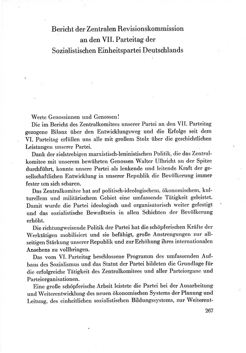 Protokoll der Verhandlungen des Ⅶ. Parteitages der Sozialistischen Einheitspartei Deutschlands (SED) [Deutsche Demokratische Republik (DDR)] 1967, Band Ⅳ, Seite 267 (Prot. Verh. Ⅶ. PT SED DDR 1967, Bd. Ⅳ, S. 267)
