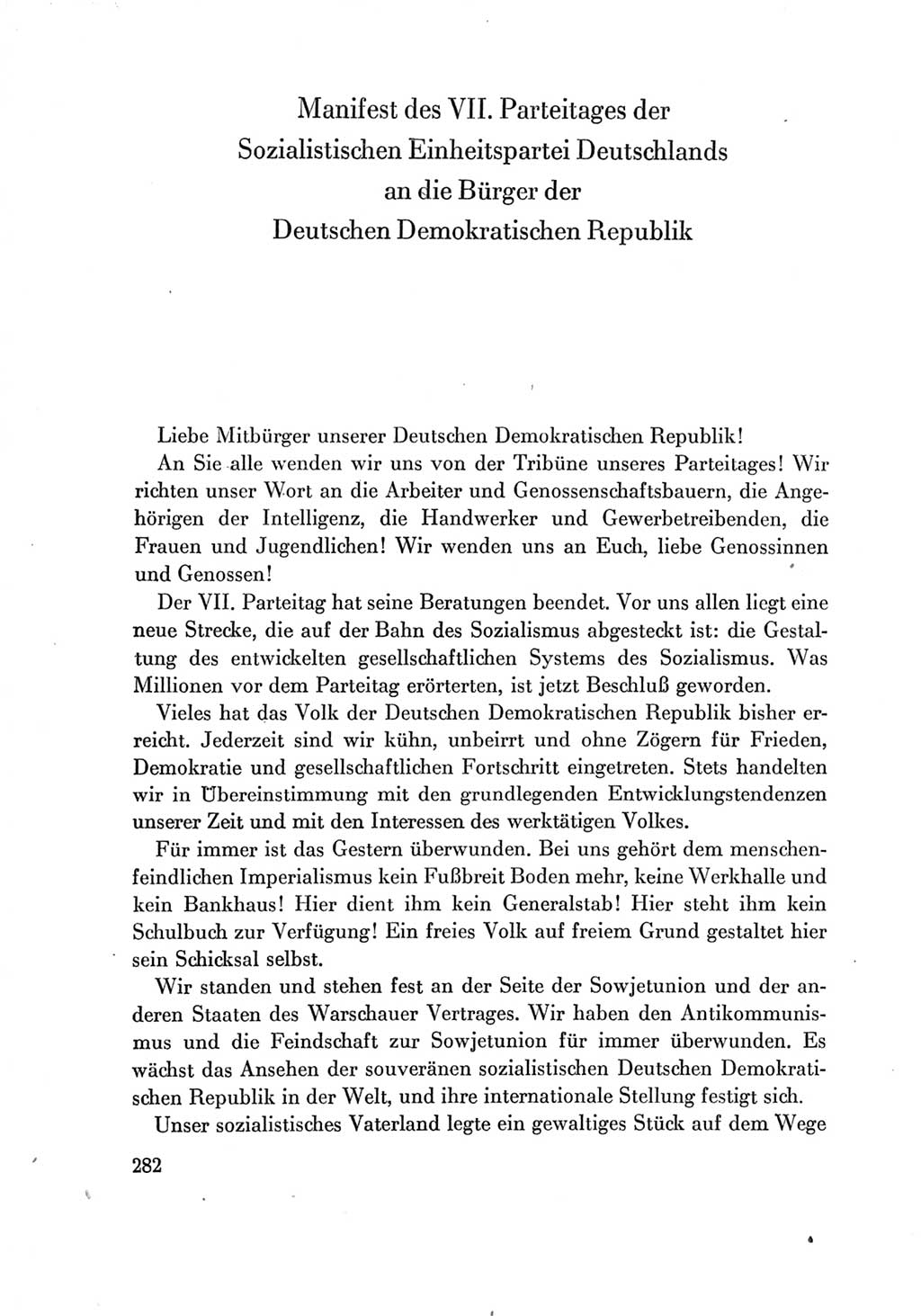 Protokoll der Verhandlungen des Ⅶ. Parteitages der Sozialistischen Einheitspartei Deutschlands (SED) [Deutsche Demokratische Republik (DDR)] 1967, Band Ⅳ, Seite 282 (Prot. Verh. Ⅶ. PT SED DDR 1967, Bd. Ⅳ, S. 282)