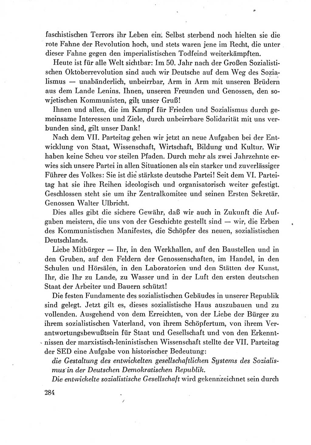 Protokoll der Verhandlungen des Ⅶ. Parteitages der Sozialistischen Einheitspartei Deutschlands (SED) [Deutsche Demokratische Republik (DDR)] 1967, Band Ⅳ, Seite 284 (Prot. Verh. Ⅶ. PT SED DDR 1967, Bd. Ⅳ, S. 284)