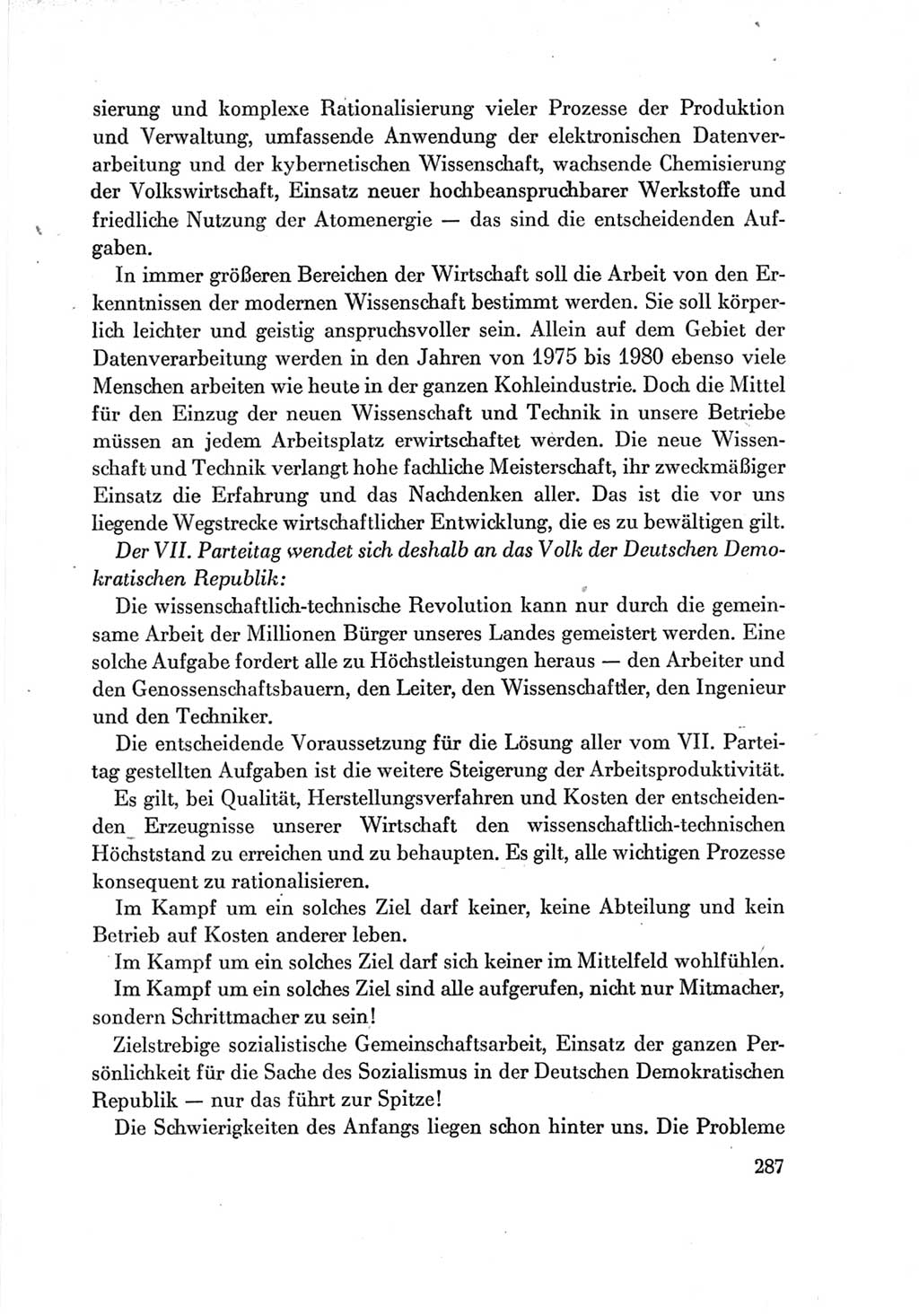 Protokoll der Verhandlungen des Ⅶ. Parteitages der Sozialistischen Einheitspartei Deutschlands (SED) [Deutsche Demokratische Republik (DDR)] 1967, Band Ⅳ, Seite 287 (Prot. Verh. Ⅶ. PT SED DDR 1967, Bd. Ⅳ, S. 287)
