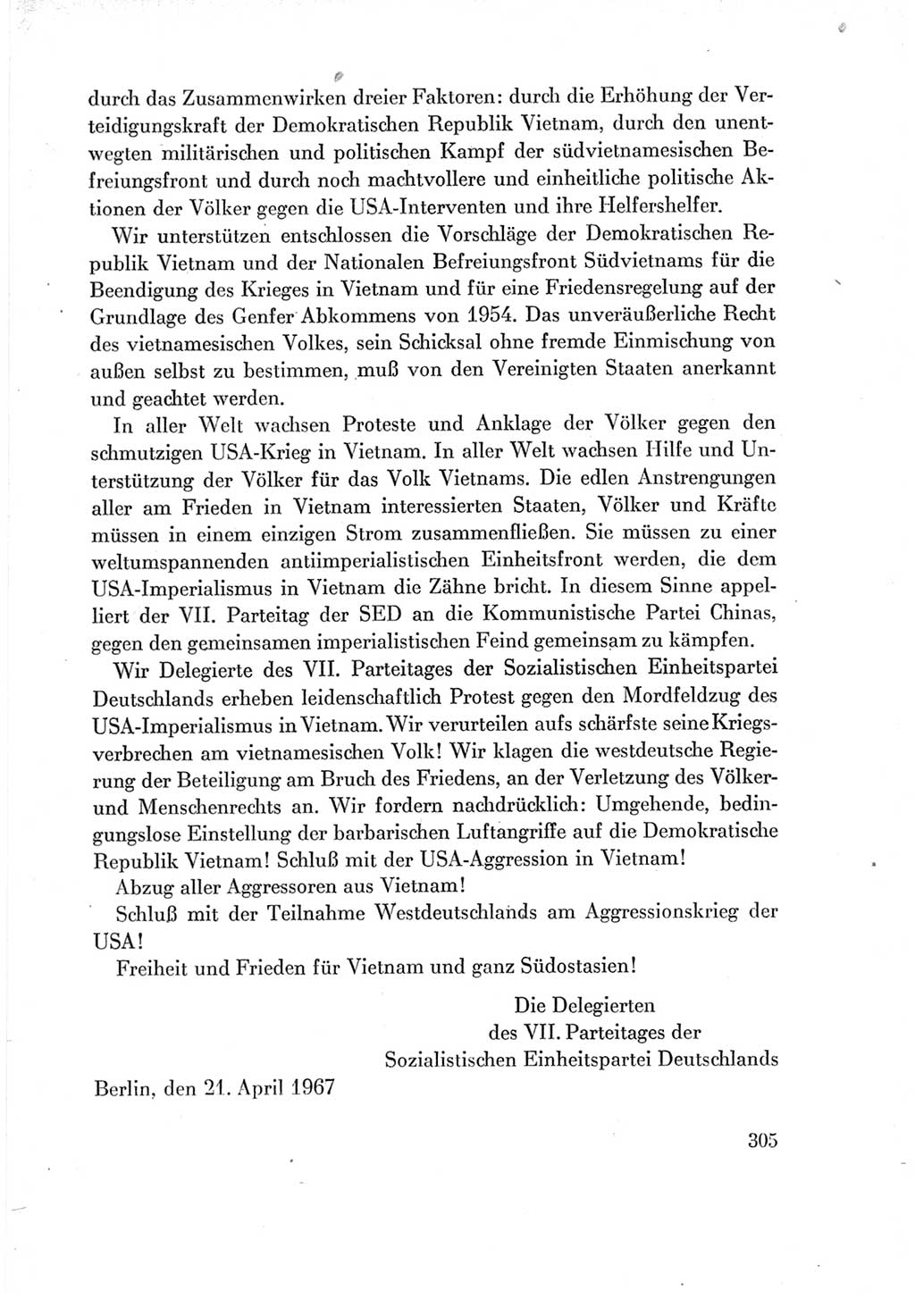 Protokoll der Verhandlungen des Ⅶ. Parteitages der Sozialistischen Einheitspartei Deutschlands (SED) [Deutsche Demokratische Republik (DDR)] 1967, Band Ⅳ, Seite 305 (Prot. Verh. Ⅶ. PT SED DDR 1967, Bd. Ⅳ, S. 305)