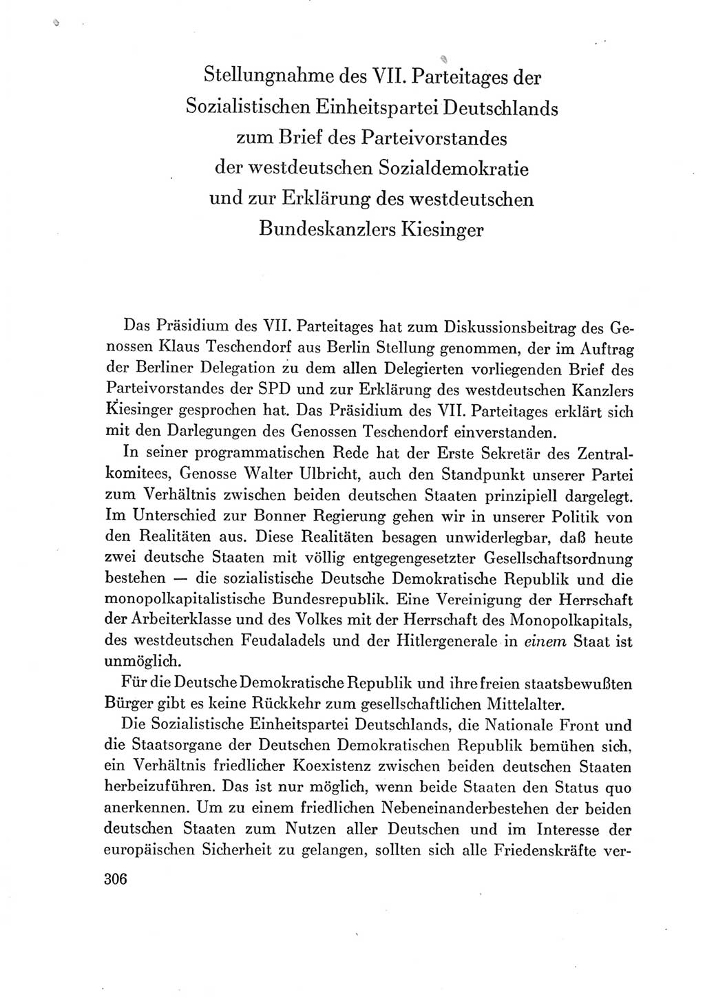 Protokoll der Verhandlungen des Ⅶ. Parteitages der Sozialistischen Einheitspartei Deutschlands (SED) [Deutsche Demokratische Republik (DDR)] 1967, Band Ⅳ, Seite 306 (Prot. Verh. Ⅶ. PT SED DDR 1967, Bd. Ⅳ, S. 306)