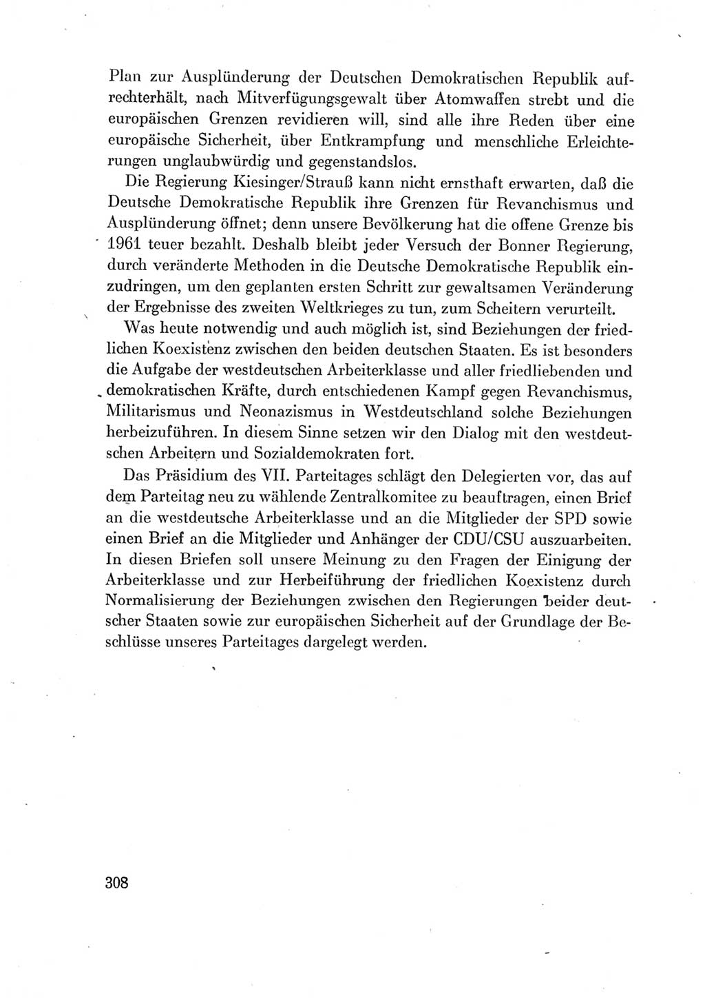 Protokoll der Verhandlungen des Ⅶ. Parteitages der Sozialistischen Einheitspartei Deutschlands (SED) [Deutsche Demokratische Republik (DDR)] 1967, Band Ⅳ, Seite 308 (Prot. Verh. Ⅶ. PT SED DDR 1967, Bd. Ⅳ, S. 308)