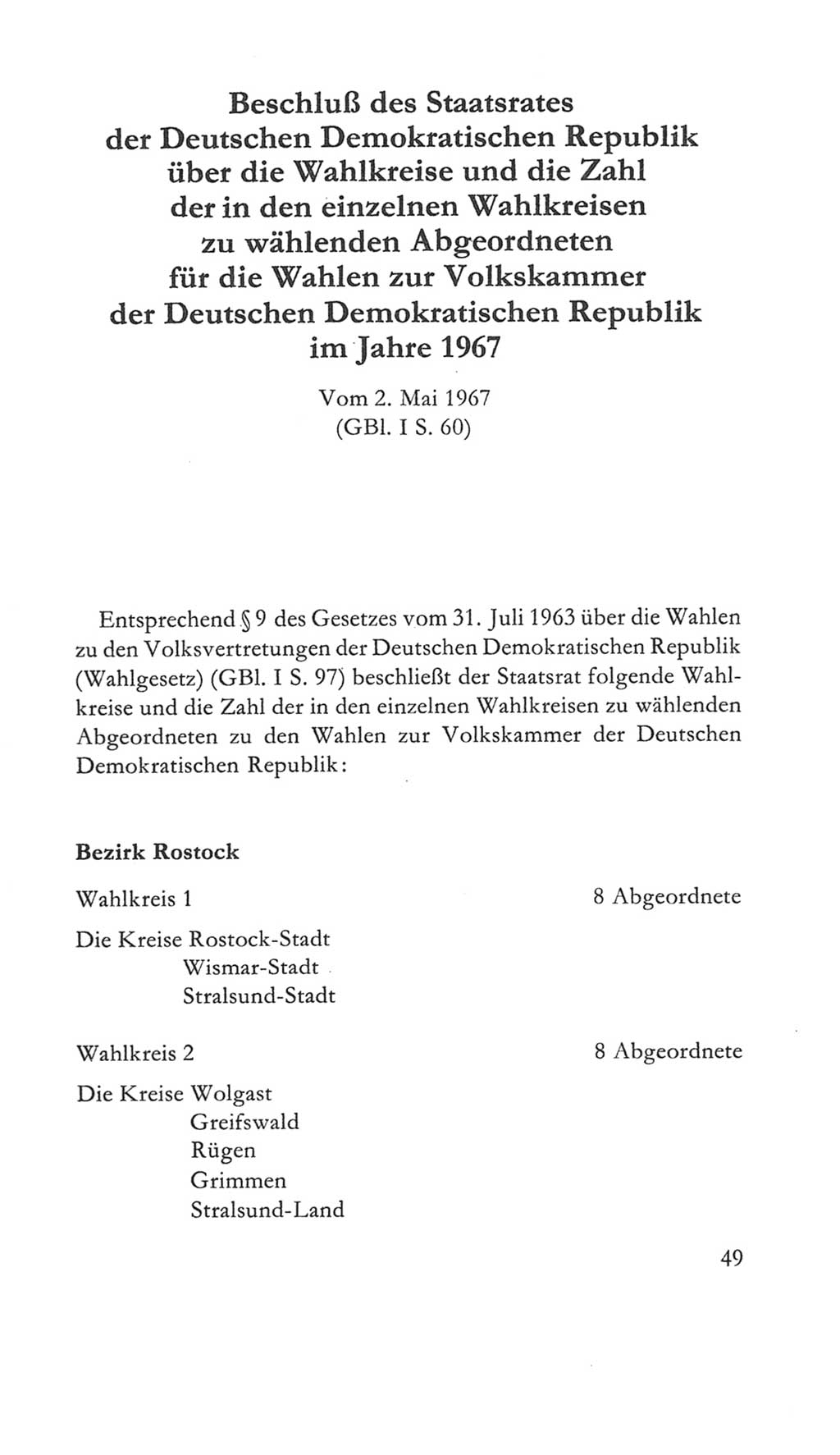 Volkskammer (VK) der Deutschen Demokratischen Republik (DDR) 5. Wahlperiode 1967-1971, Seite 49 (VK. DDR 5. WP. 1967-1971, S. 49)