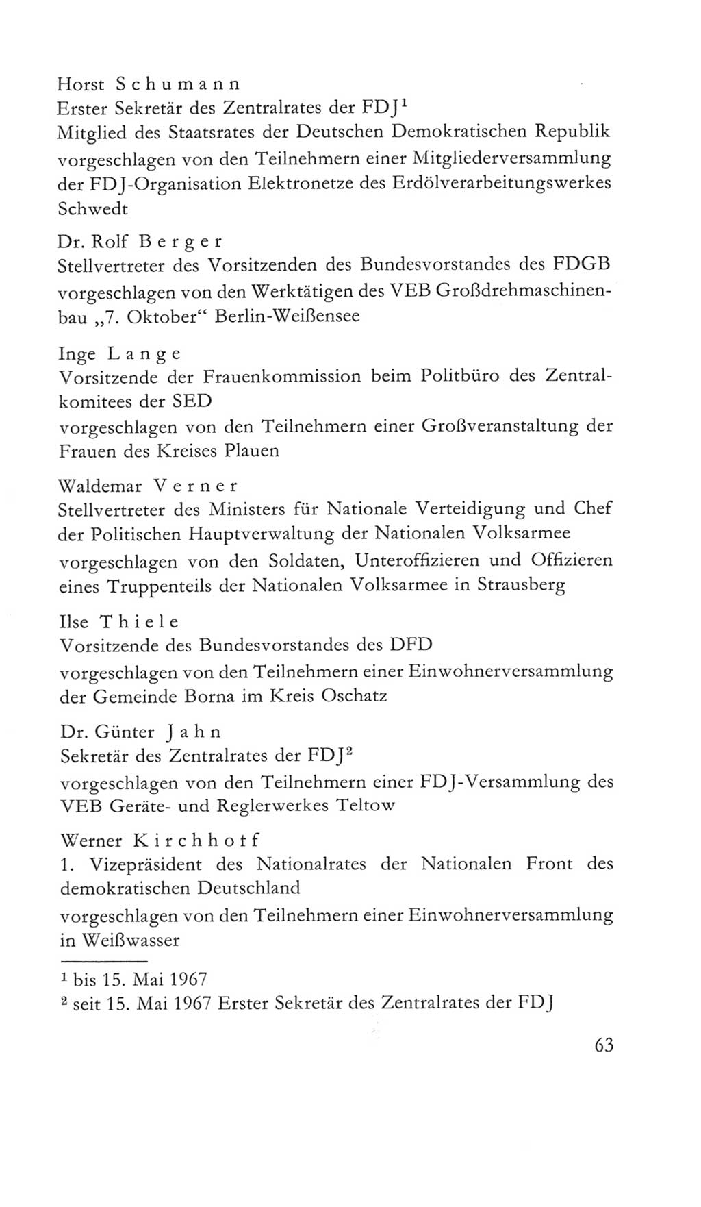 Volkskammer (VK) der Deutschen Demokratischen Republik (DDR) 5. Wahlperiode 1967-1971, Seite 63 (VK. DDR 5. WP. 1967-1971, S. 63)