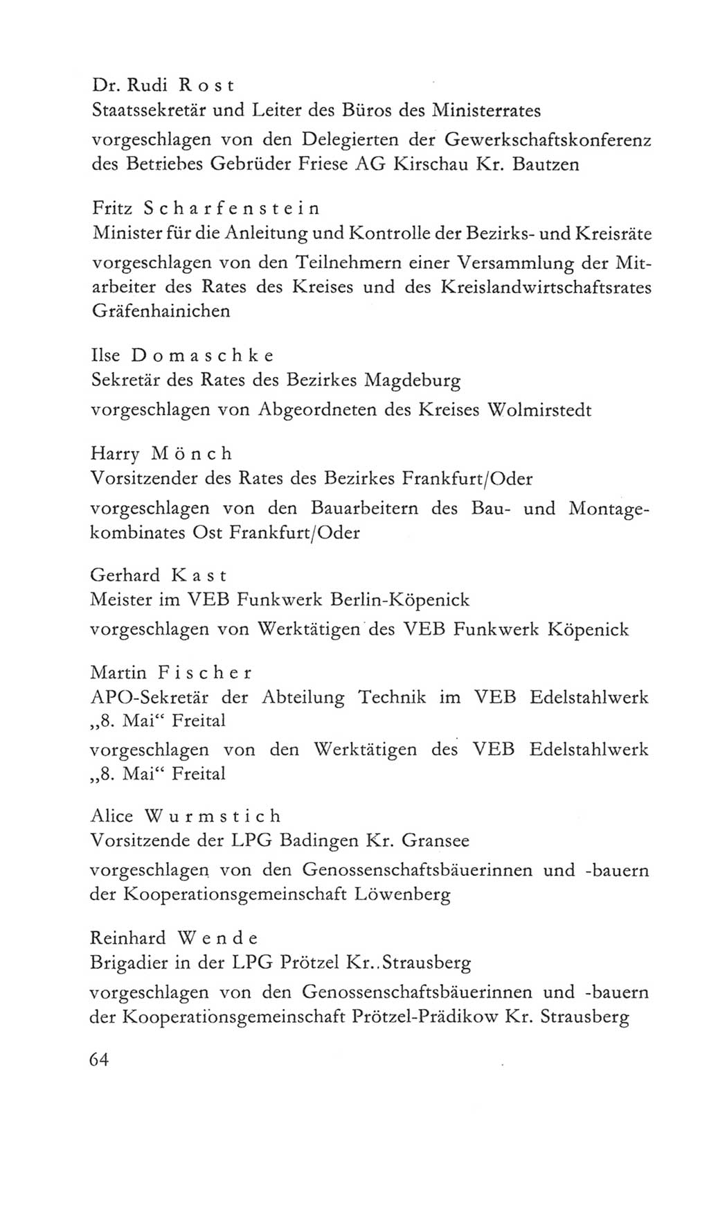 Volkskammer (VK) der Deutschen Demokratischen Republik (DDR) 5. Wahlperiode 1967-1971, Seite 64 (VK. DDR 5. WP. 1967-1971, S. 64)