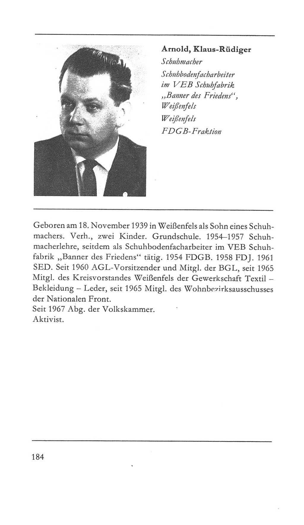 Volkskammer (VK) der Deutschen Demokratischen Republik (DDR) 5. Wahlperiode 1967-1971, Seite 184 (VK. DDR 5. WP. 1967-1971, S. 184)
