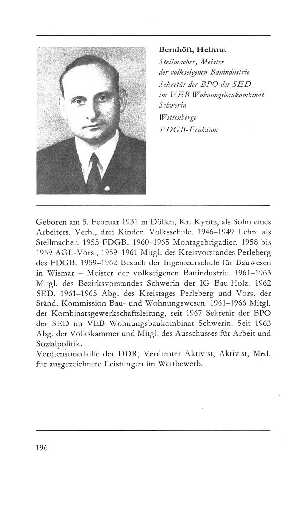 Volkskammer (VK) der Deutschen Demokratischen Republik (DDR) 5. Wahlperiode 1967-1971, Seite 196 (VK. DDR 5. WP. 1967-1971, S. 196)